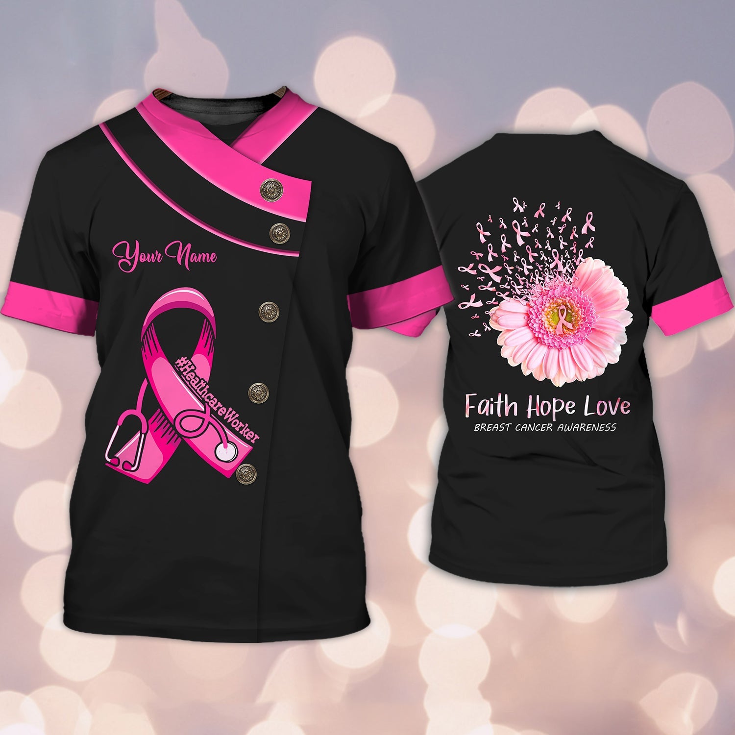 Healthcareworker Breast Cancer Awareness Shirts/ Personalized Name 3D Tshirt Tad (Non Workwear)