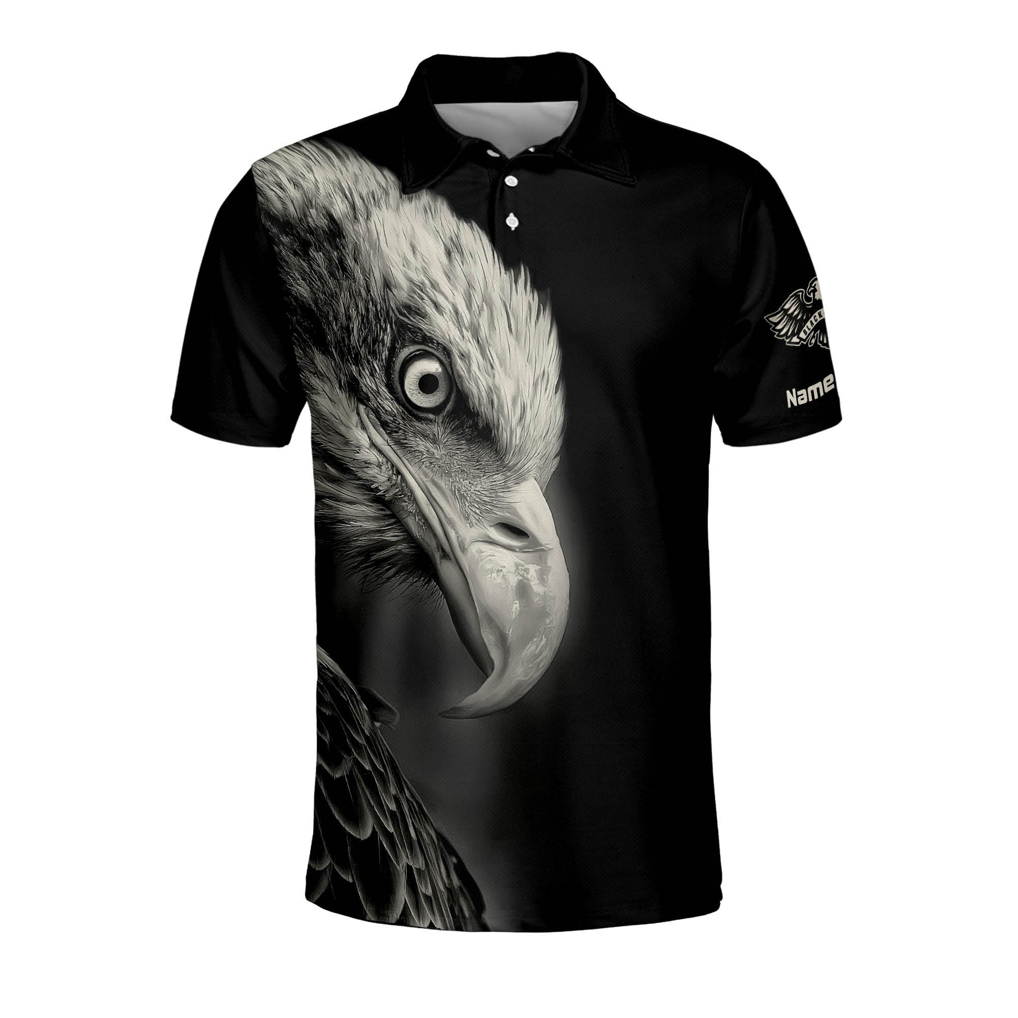 Eagle American Black And White Heartbeat Polo Shirt/ Personalized Independence Day Polo Shirt