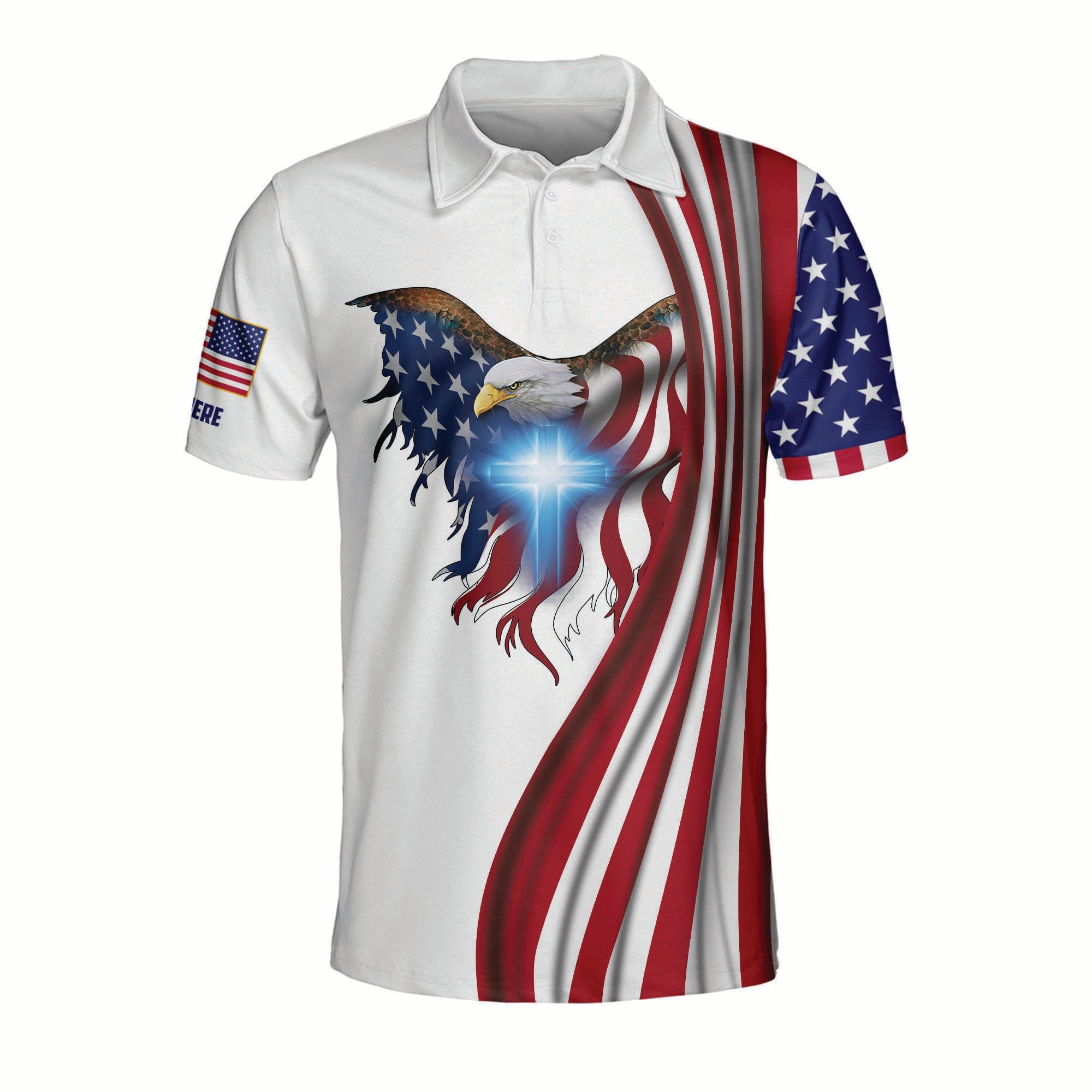 Customized Name One Nation Under God Eagle Polo Shirt/ Independence Day 3D Shirt