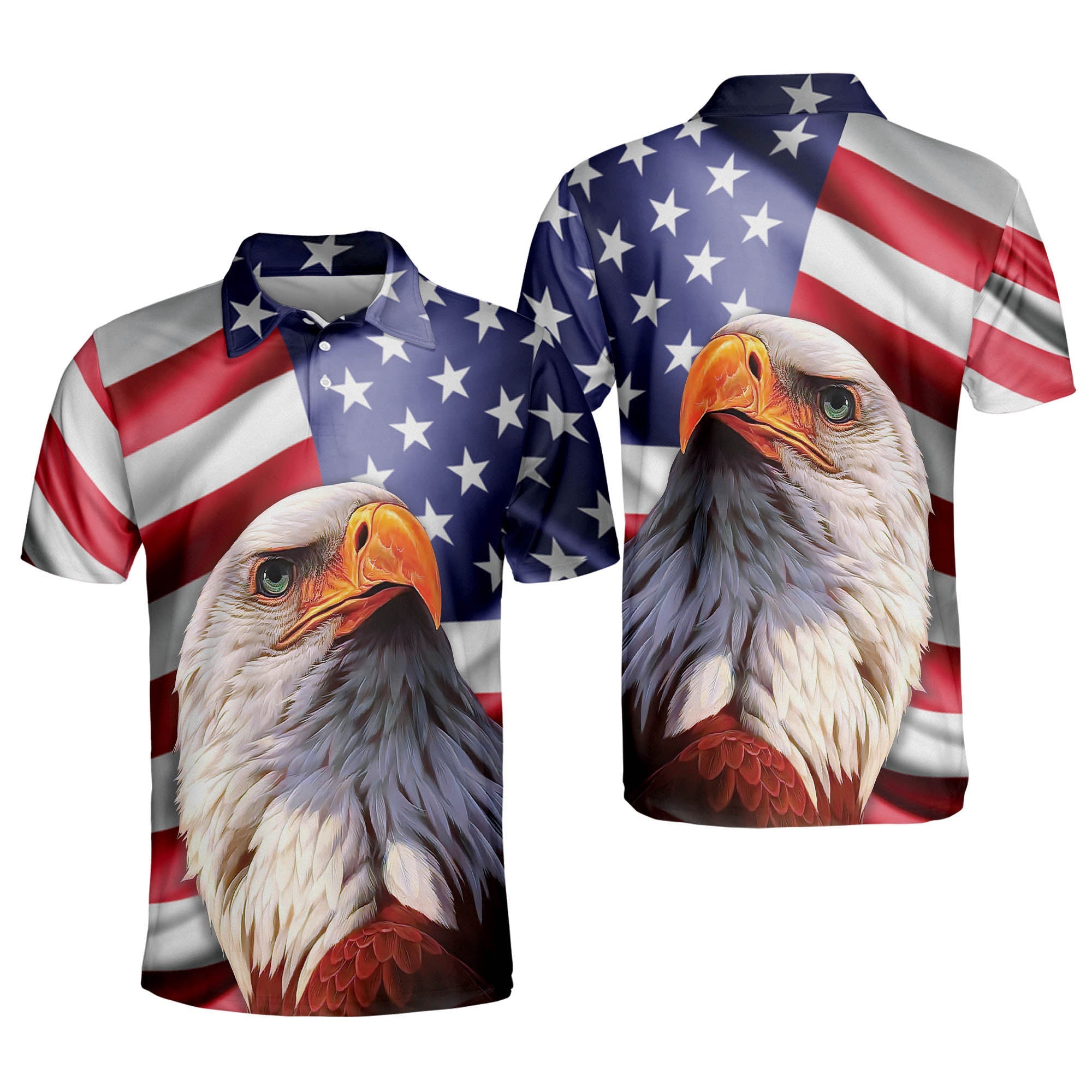 3D All Over Print Patriotic American Design With Eagle Polo Shirt/ Idea Shirt for Men in Independence Day