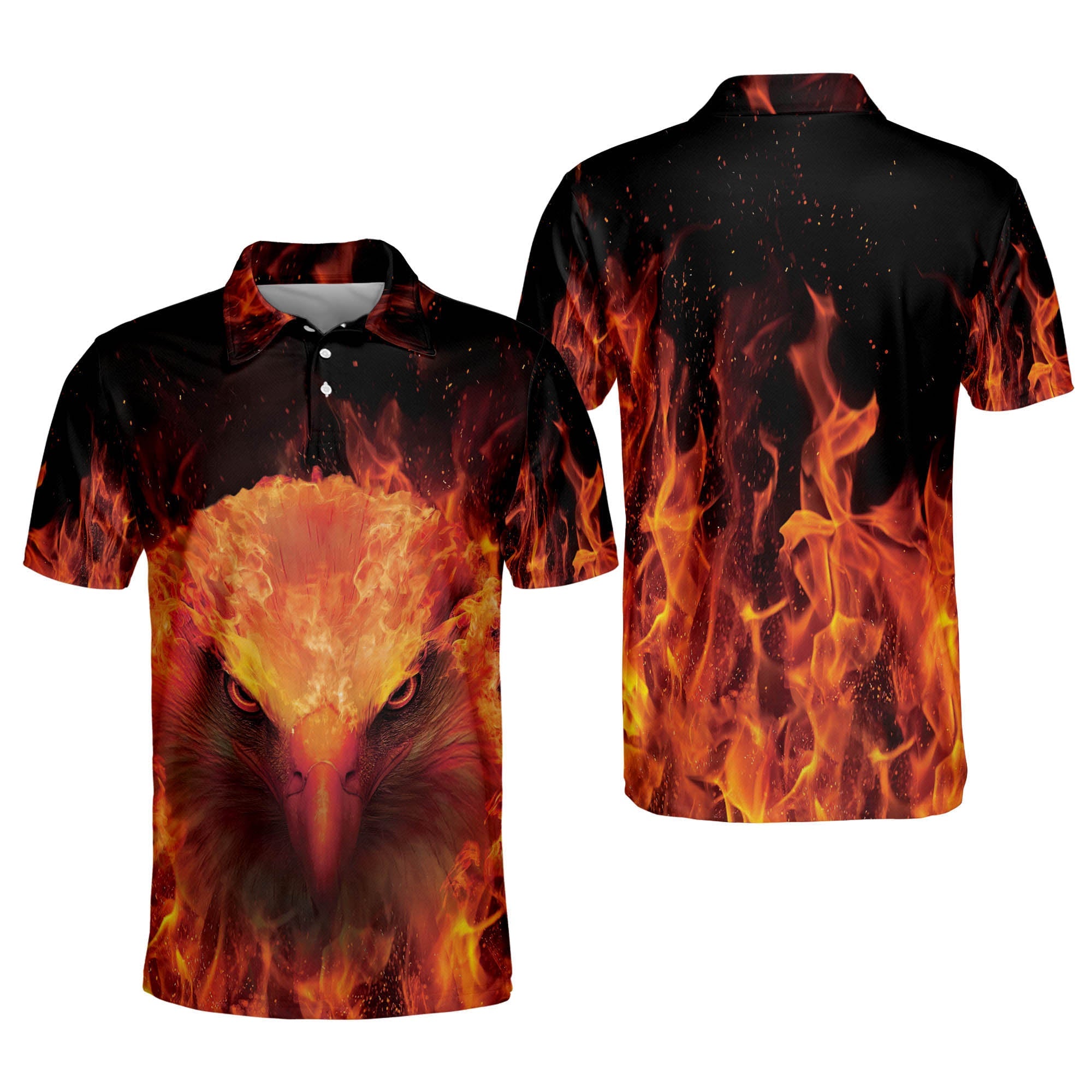 American Eagle Fiery Cool Polo Shirt/ Fire Pattern Full Printed Shirt/ Gift for Men