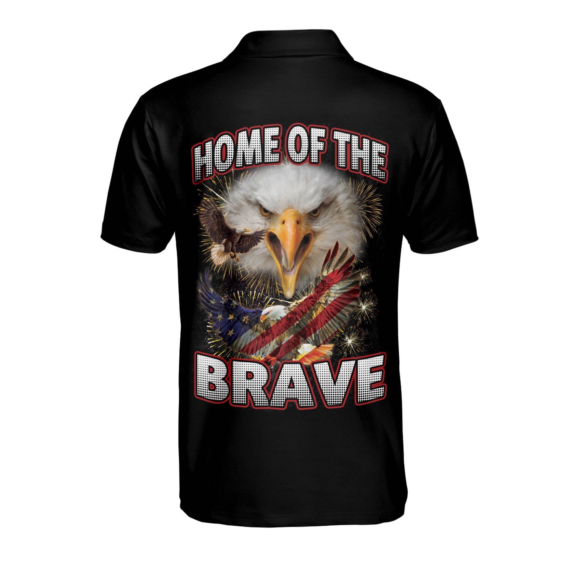 Personalized Name Home Of The Brave Patriotic American With Flag Polo Shirt