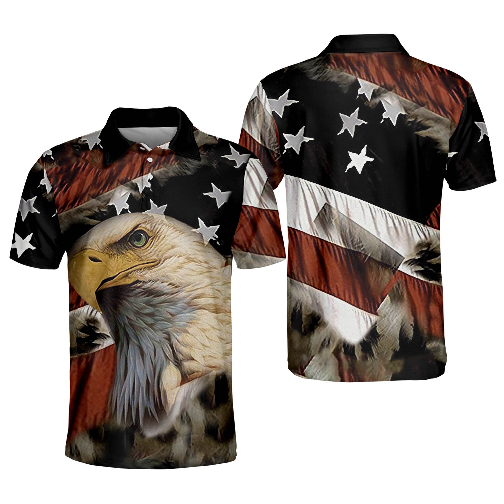 Men''s American Flag Eagle 3D Printed Over Polo Shirt