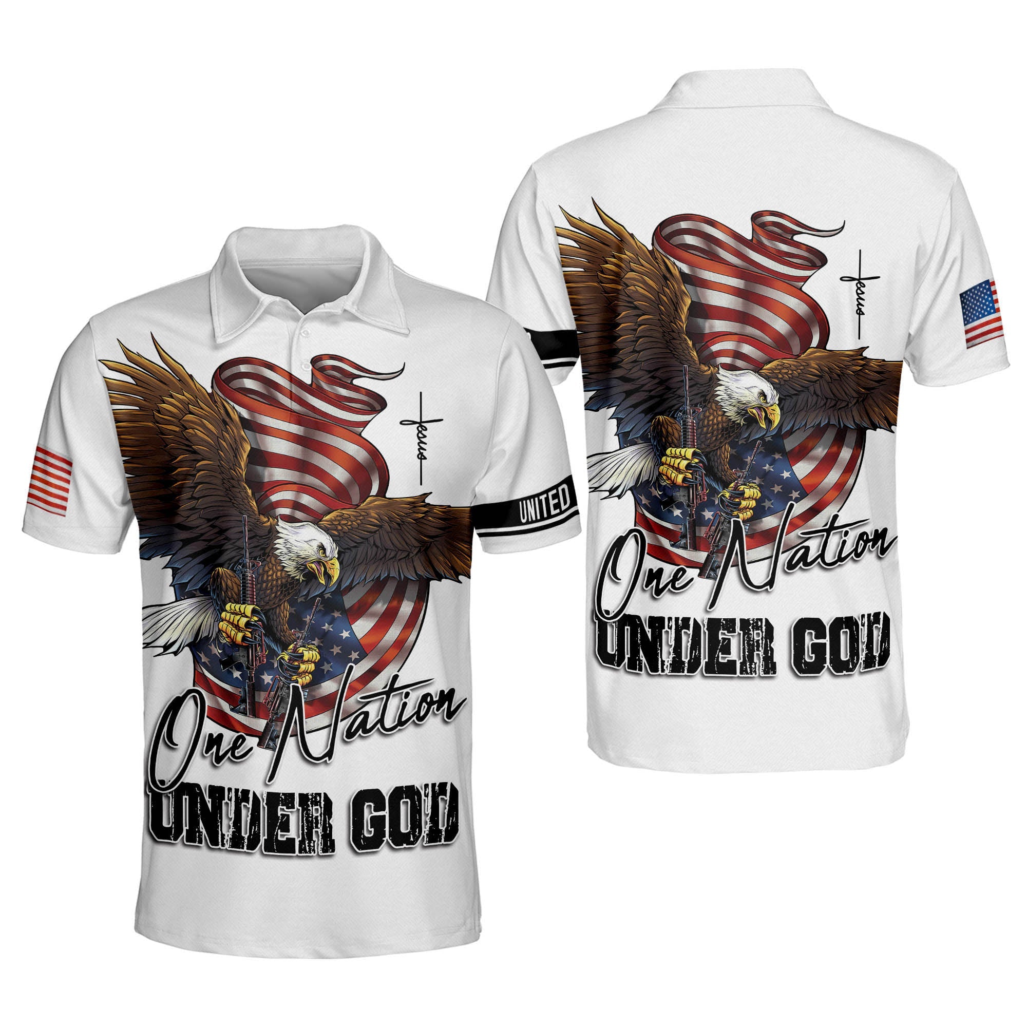 One Nation Under God Eagle Polo Shirt/ Jesus Polo Shirt/ Independence Day Shirt