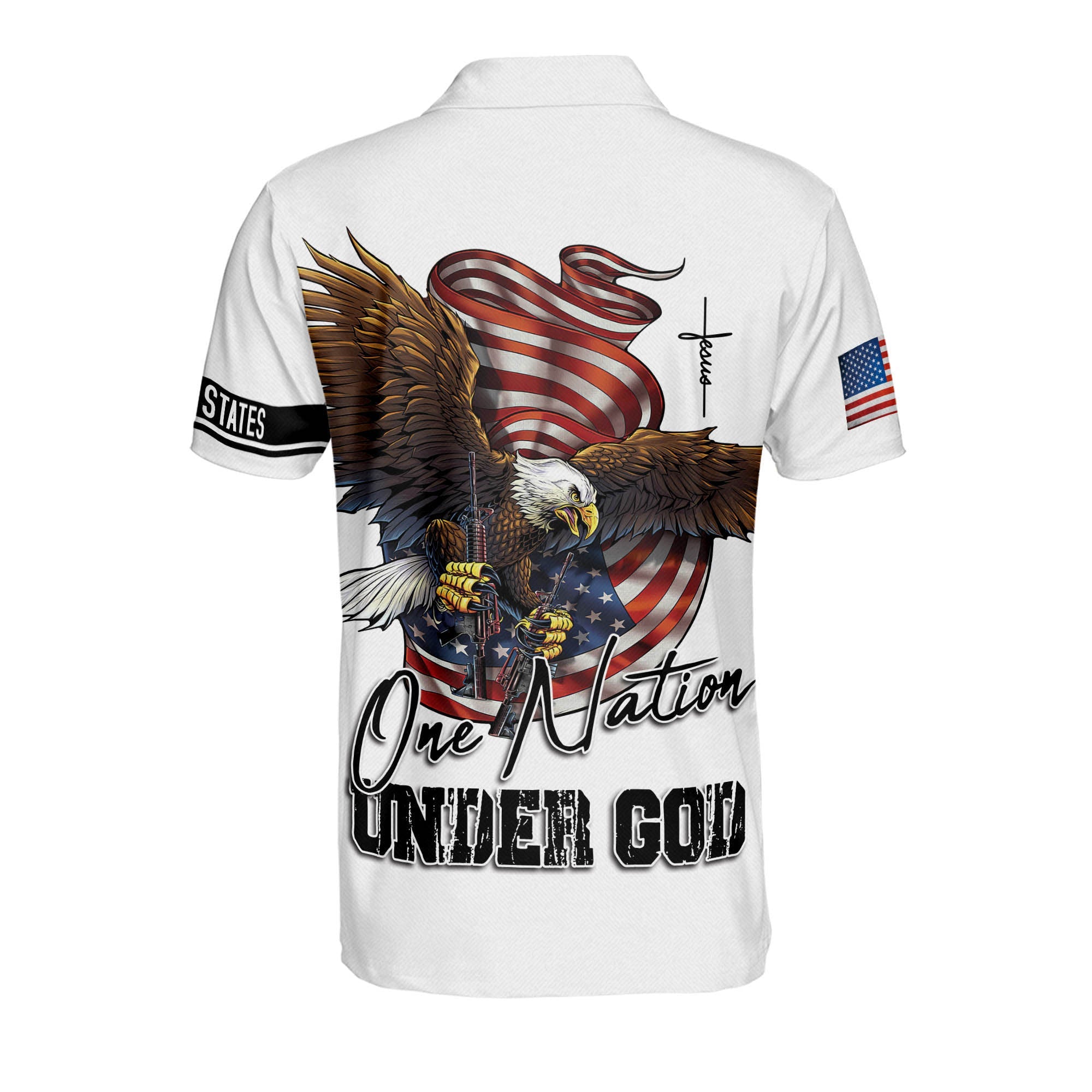One Nation Under God Eagle Polo Shirt/ Jesus Polo Shirt/ Independence Day Shirt