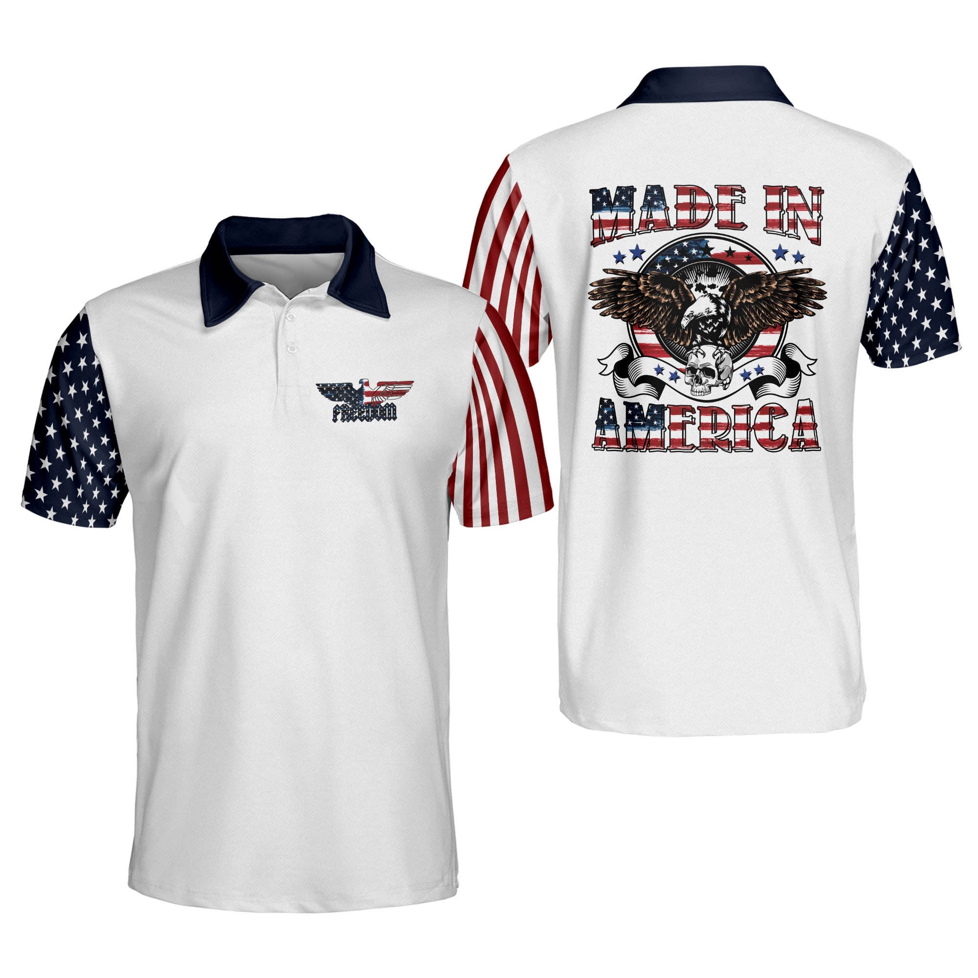 Made In American Eagle Polo Shirt/ 3D Printed Independence Day Shirt/ Skull Shirt