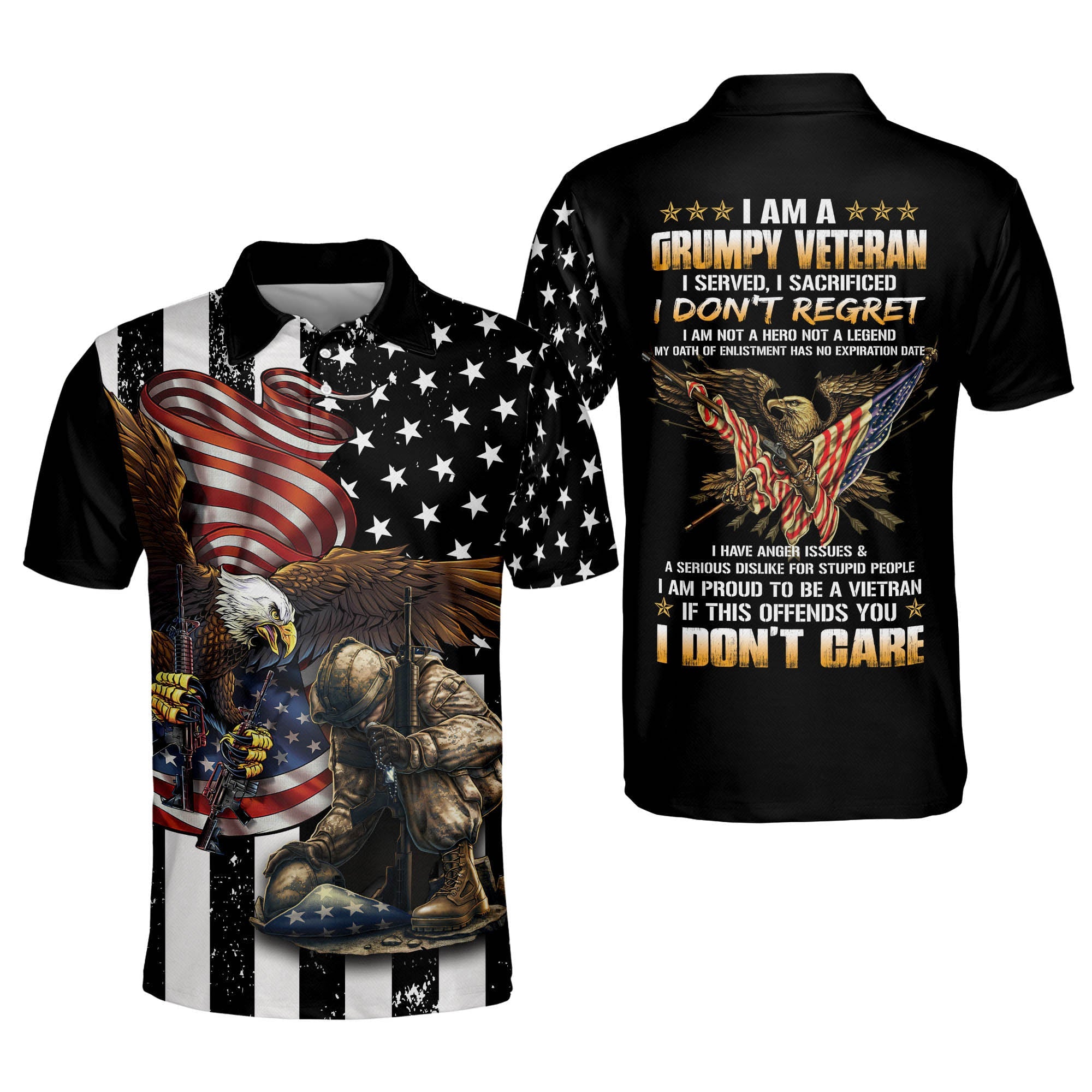 I Am Grumpy Veteran American Eagle Polo Shirt/ Gift for Men Veteran Dad Grandpa Polo Shirt