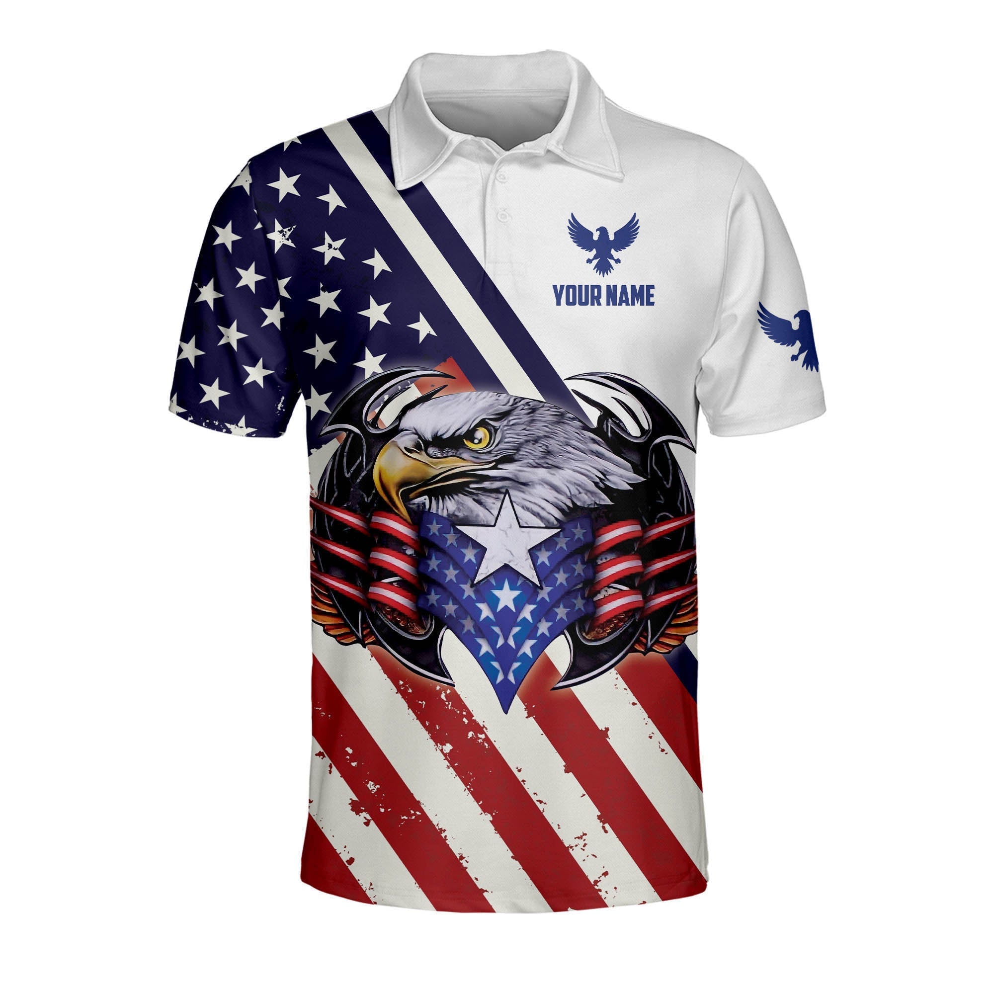 Personalized Name Eagle US Flag Patriotic Polo Shirt/ Flag Shirt/ Independence Shirt