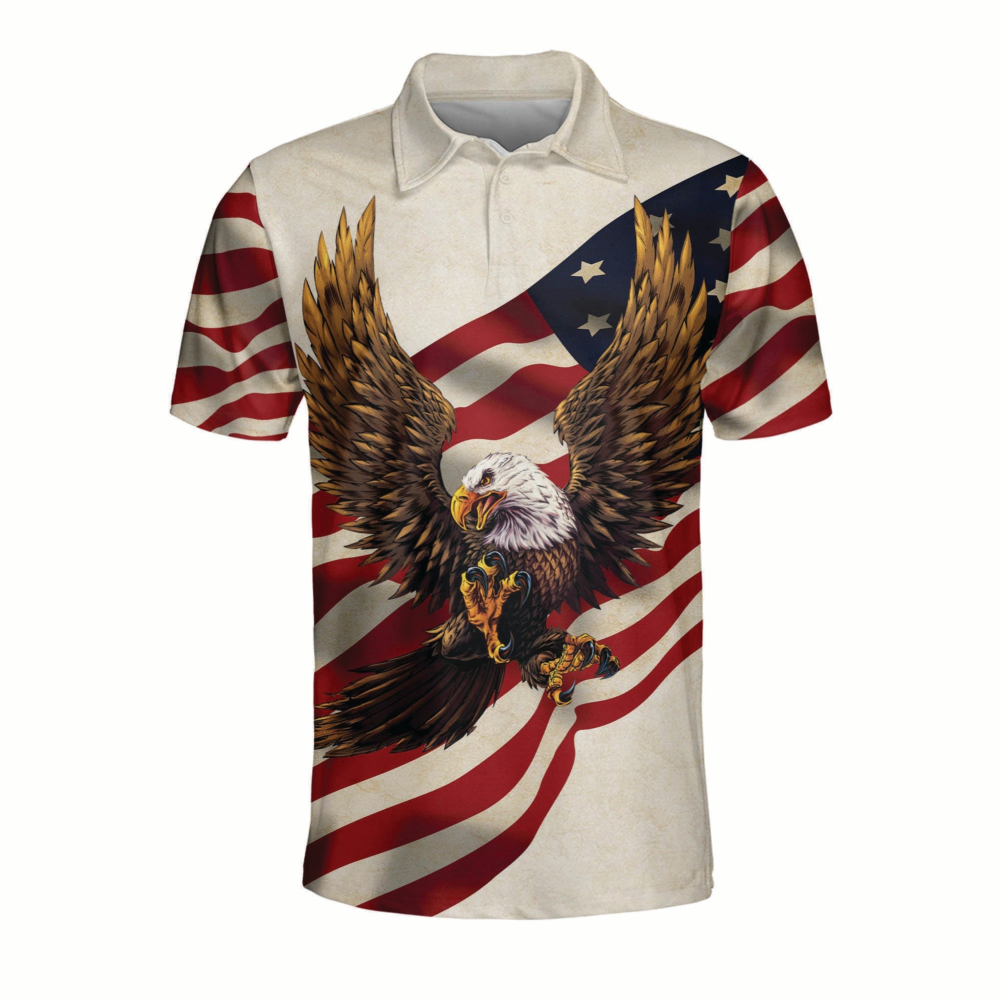 American Flag Patriotic Eagle Polo Shirt/ Happy Independence Eagle Full Printed Shirt