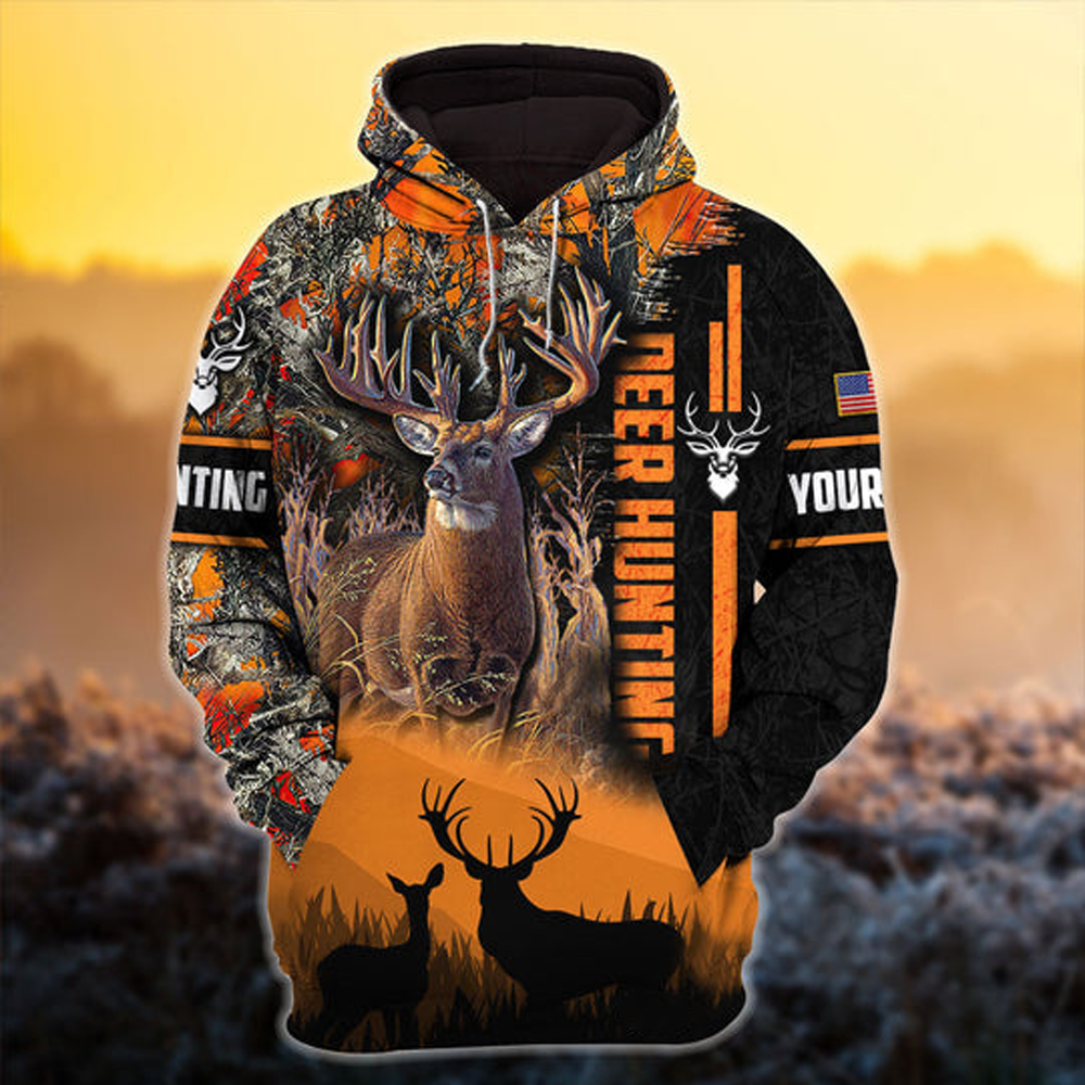 Custom Name Eternity Double Deer Hunting Hoodies 3D/ Personalized Hunting Gift