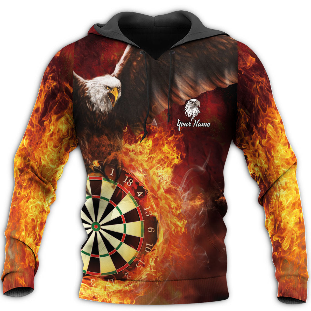Personalized Name Eagle Dartboard Fire Darts All Over Printed Unisex Hoodie Shirt