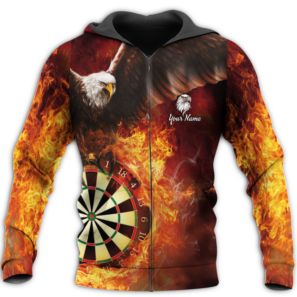 Personalized Name Eagle Dartboard Fire Darts All Over Printed Unisex Hoodie Shirt