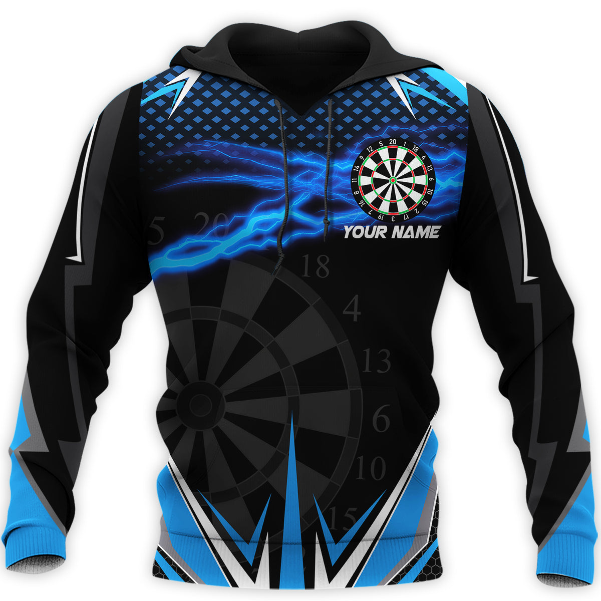 Personalized Name Darts Blue Thunder Dartboard Hoodie Shirt/ Gift for Dart Player