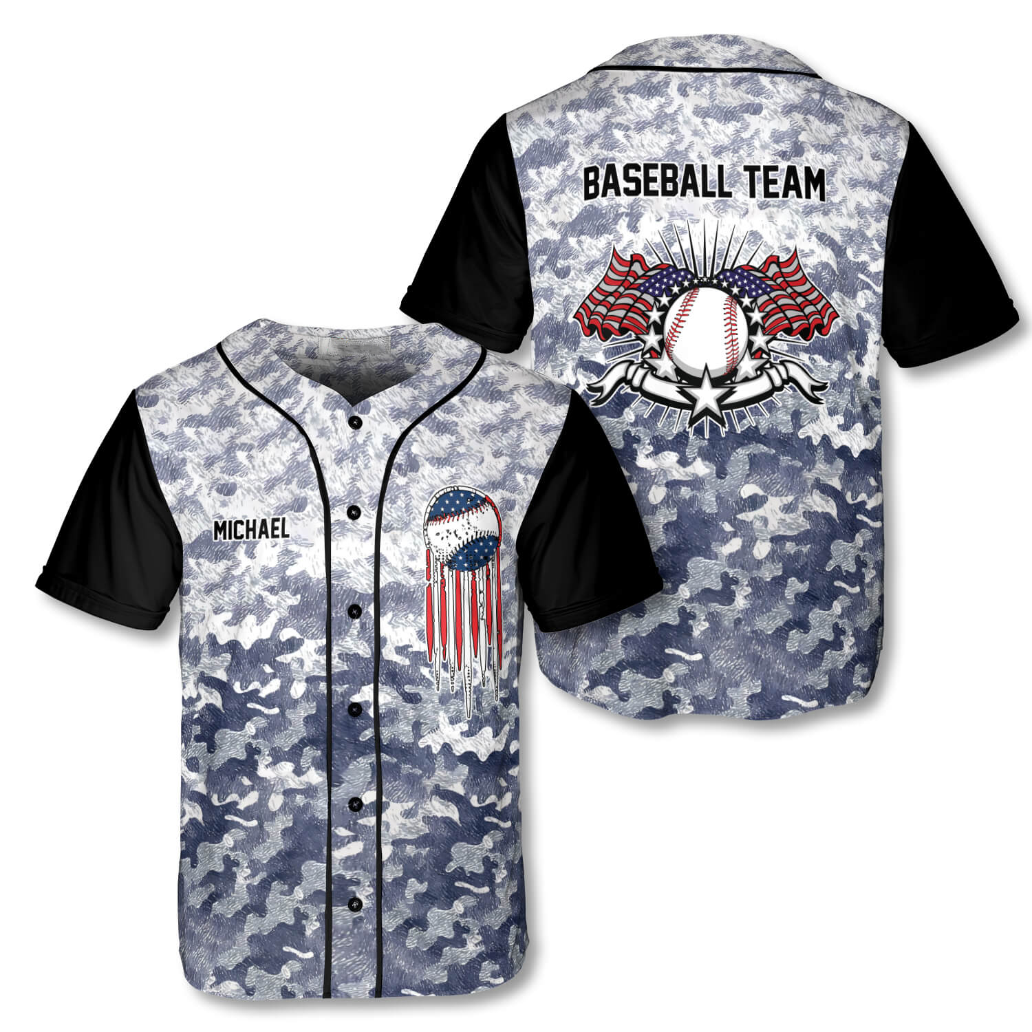 American Camo Custom Baseball Jersey/ Personalized Name for Baseball Team/ Baseball Jersey Shirt