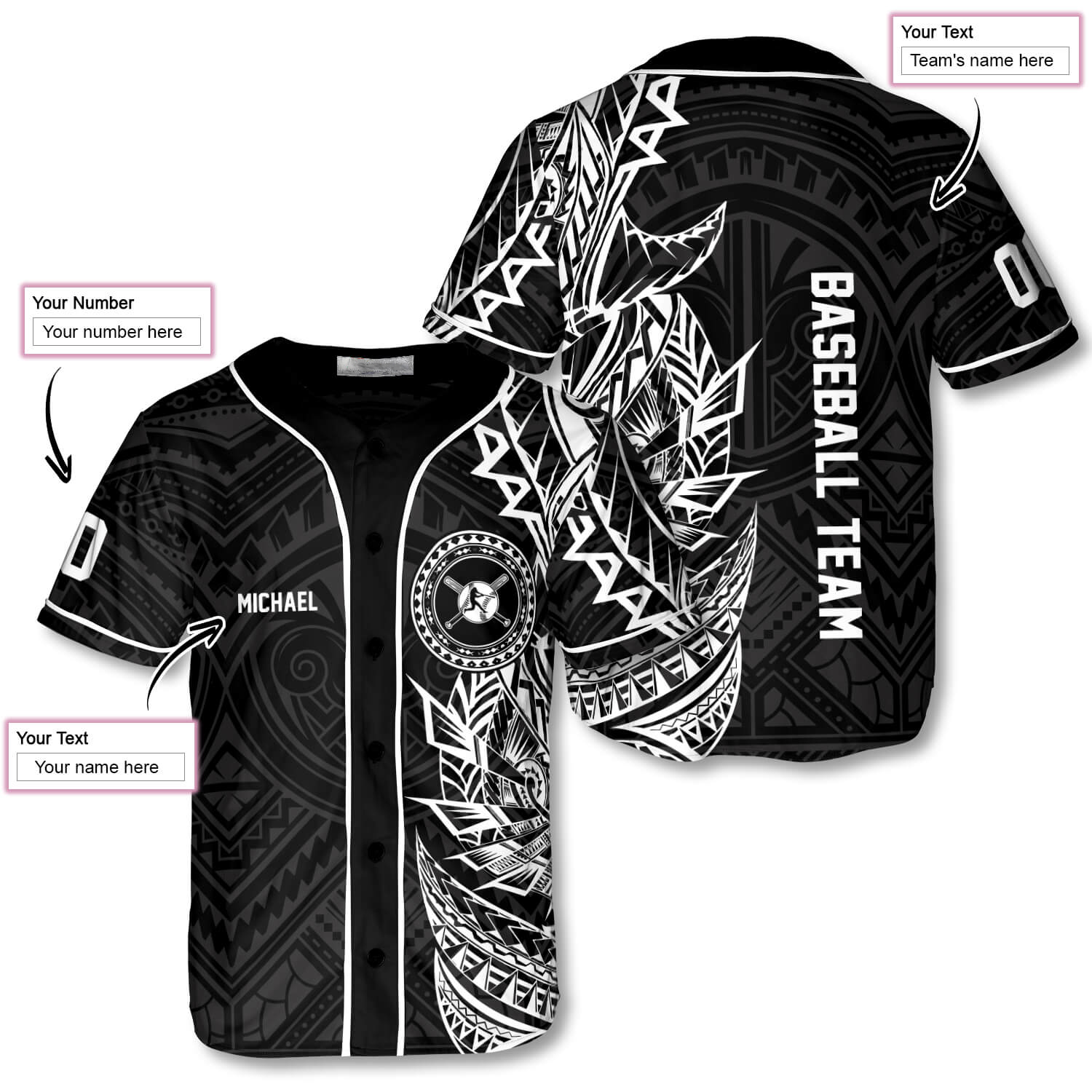 Athlete BW Tribal Custom Baseball Jersey/ Best Shirt for Baseball Lover/ Gift for Men