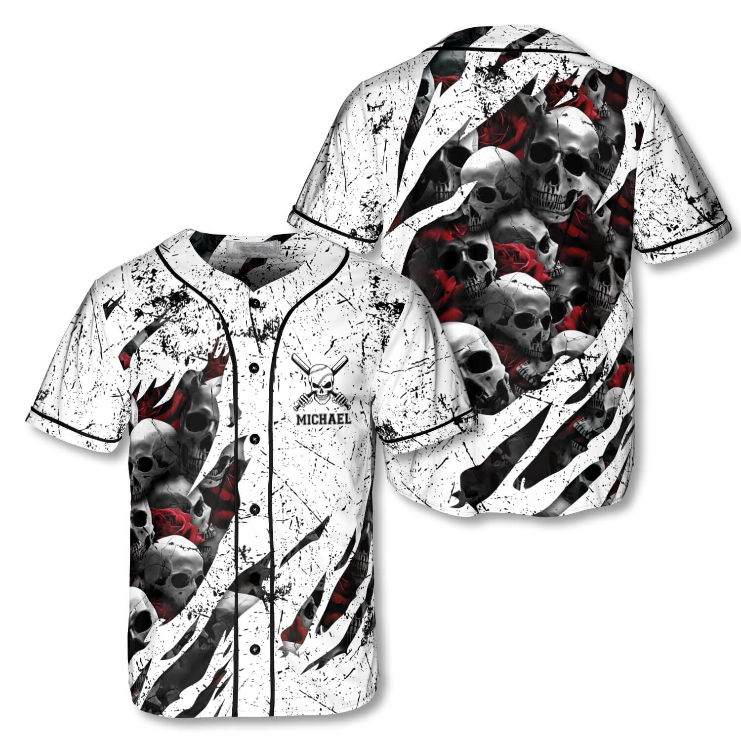 Athlete Baseball Skull Custom Baseball Jersey/ 3D Printed Skull Baseball Jersey/ Skull Shirt