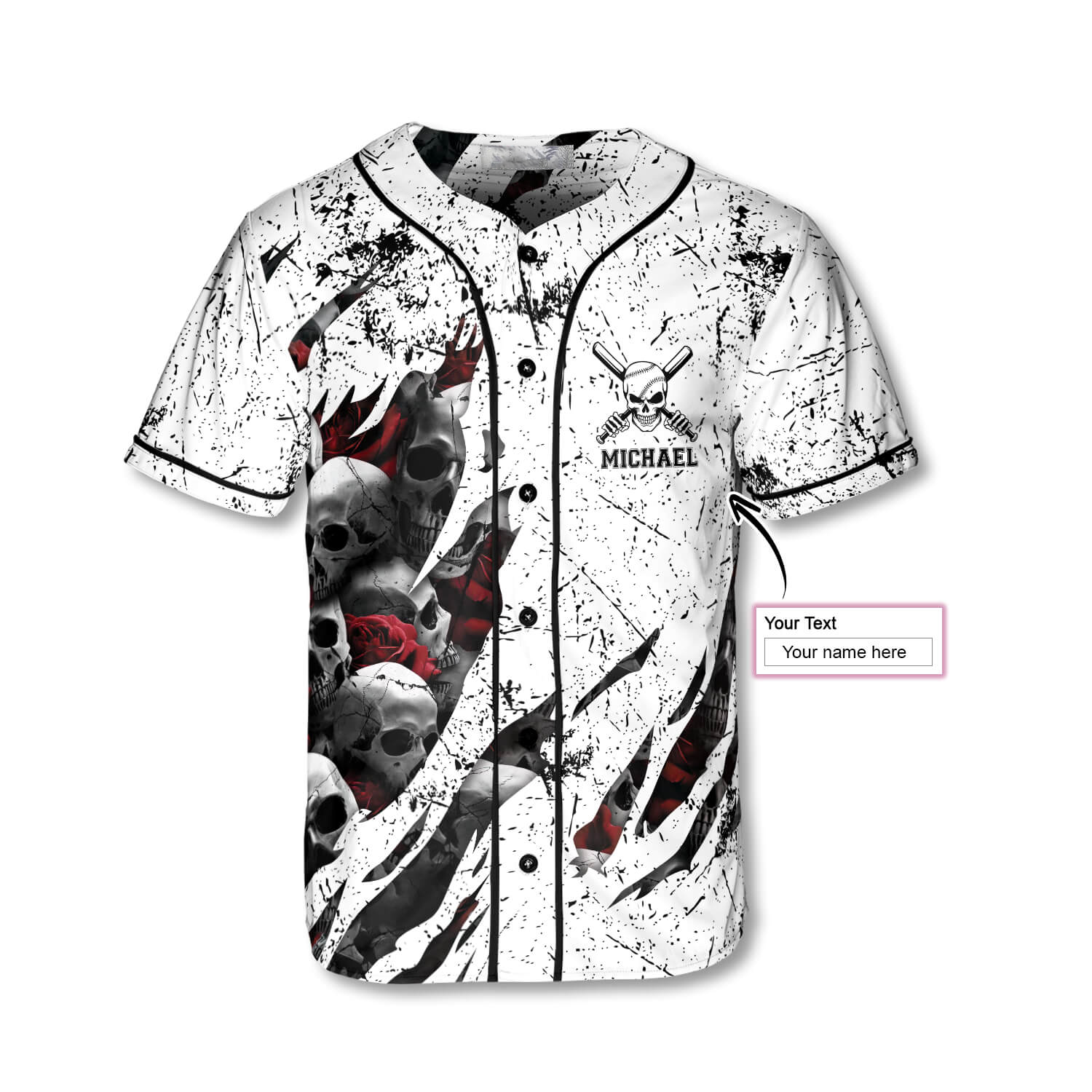Athlete Baseball Skull Custom Baseball Jersey/ 3D Printed Skull Baseball Jersey/ Skull Shirt