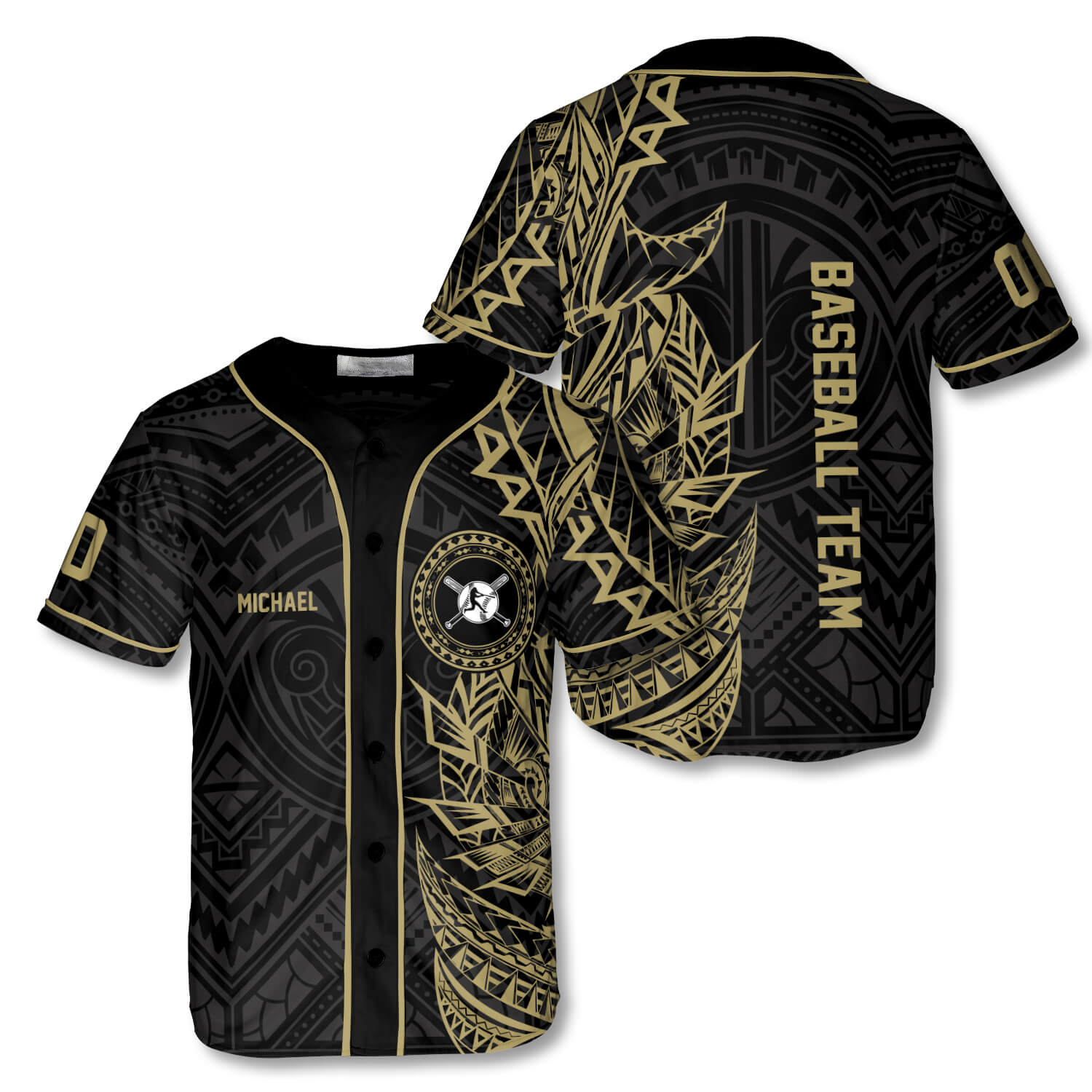 Athlete Gold Tribal Custom Baseball Jersey/ Customized Nam Team Baseball Shirt/ Gift for Team Baseball Lover