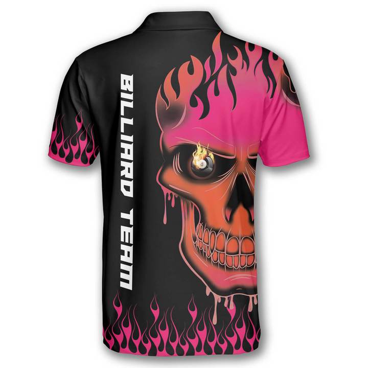 3D All Over Print Fire Skull Billiard Personalized Name Shirt/ Skull Polo Shirt