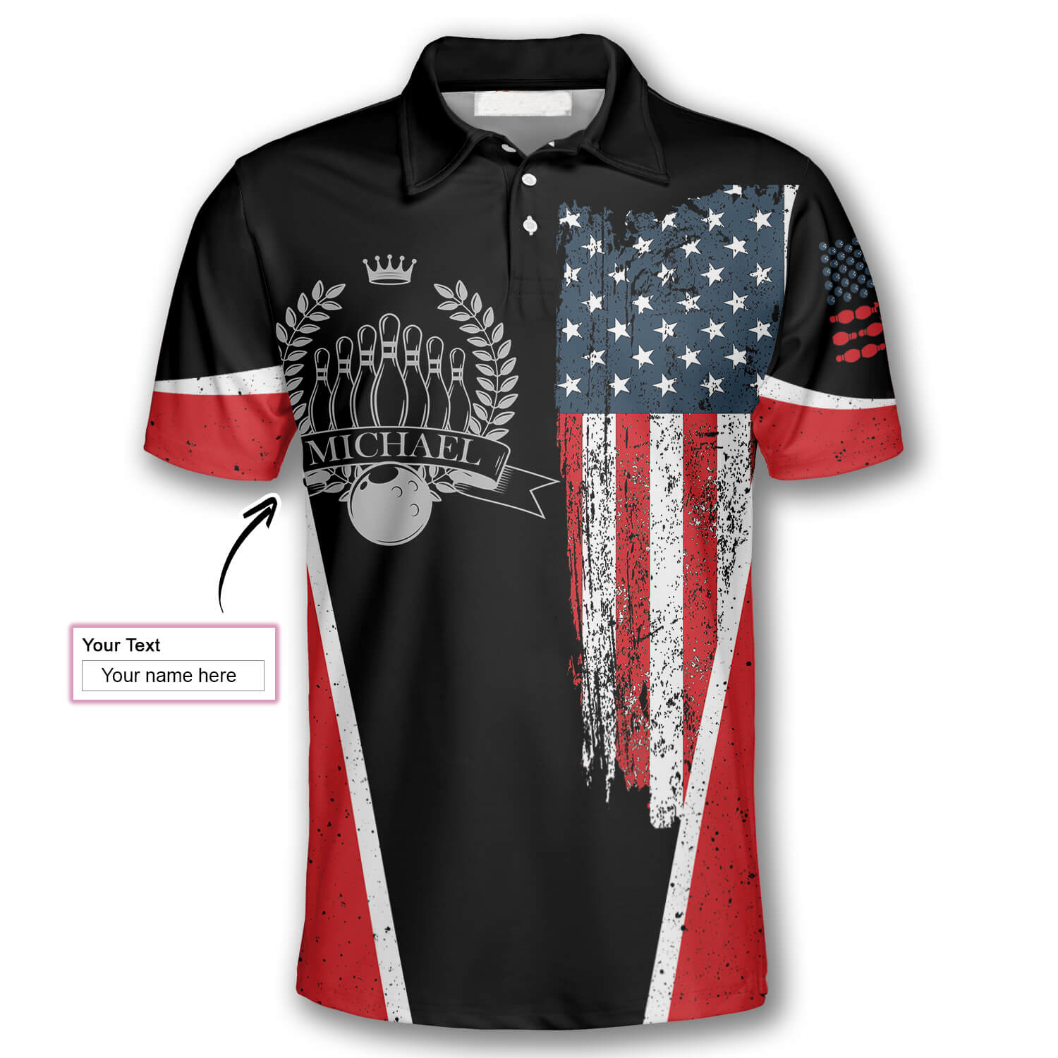 Vintage Bowling American Flag Label Custom Bowling Polo Shirts for Men