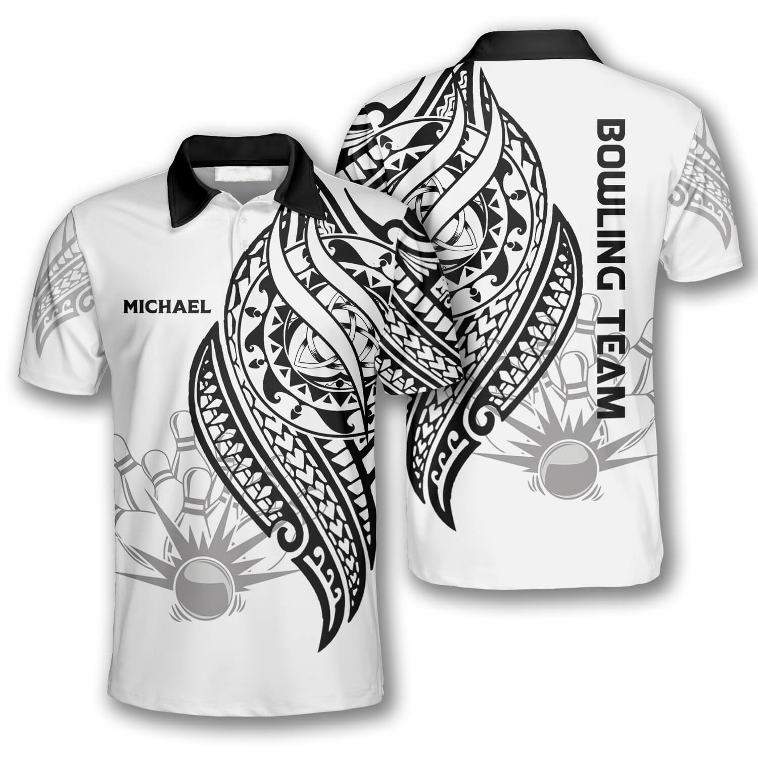 Black White Tribal Custom Bowling Shirts for Men/ Idea Gift for Bowling Lover
