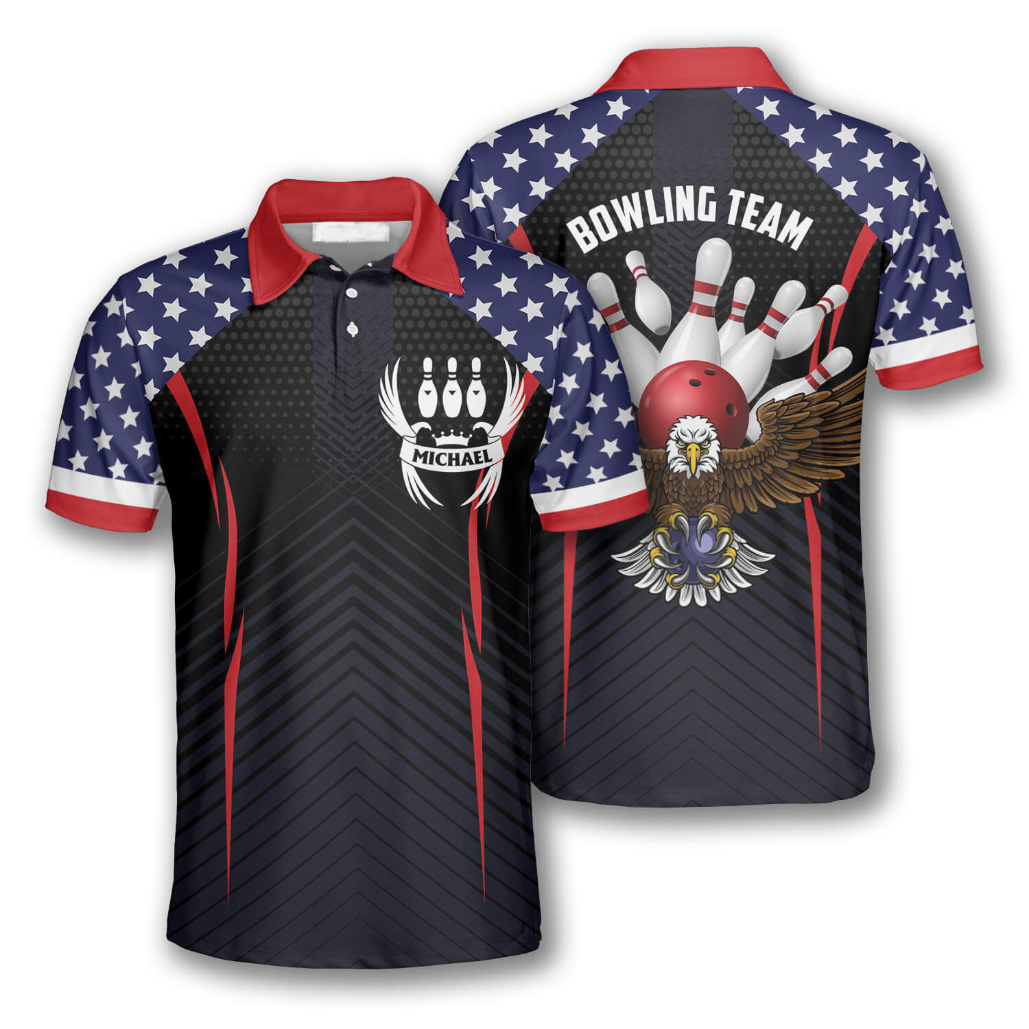 Bowling Eagle American Flag Custom Bowling Shirts for Men