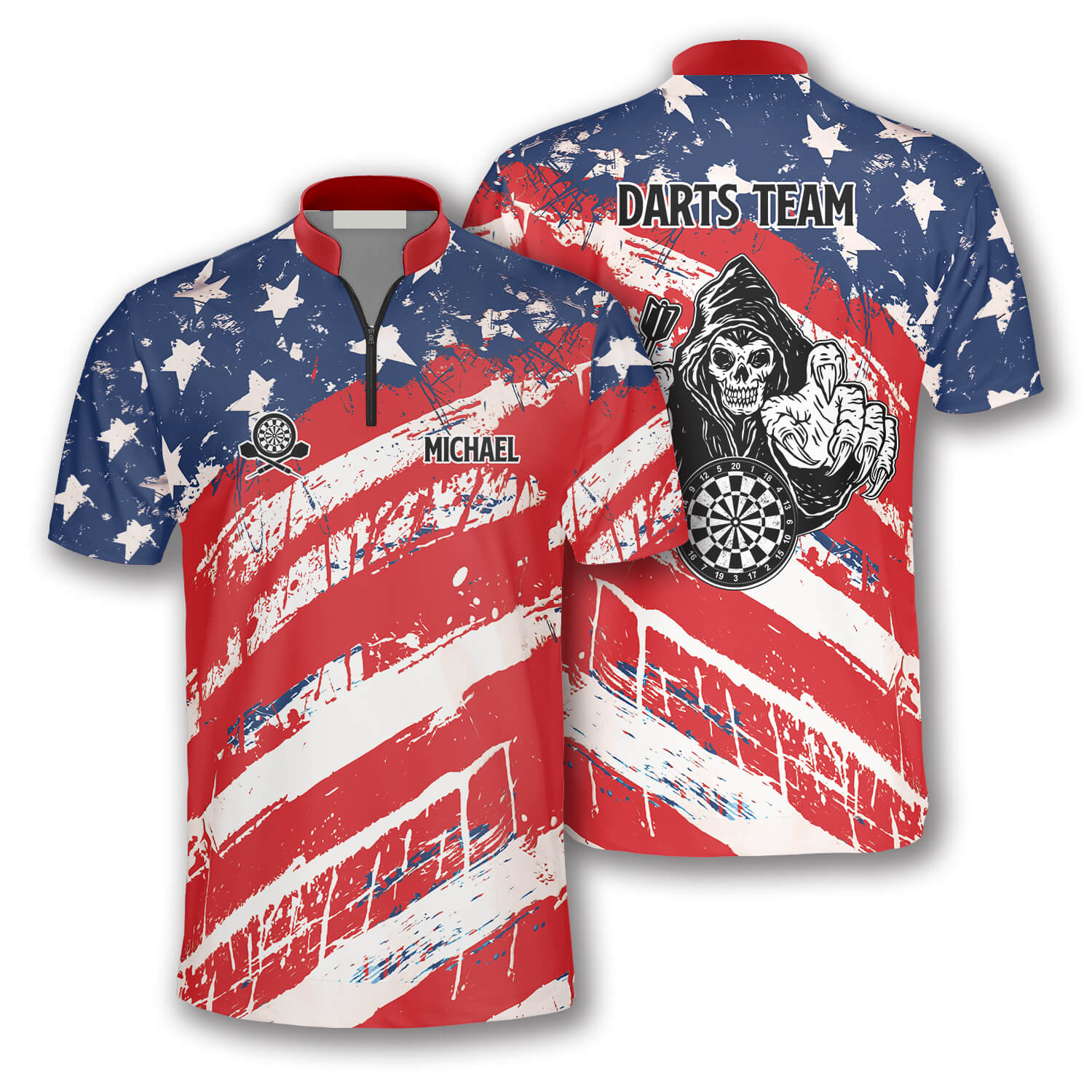 Personalized American Flag Athlete Custom Darts Jerseys for Men/ Reaper Dart Shirt