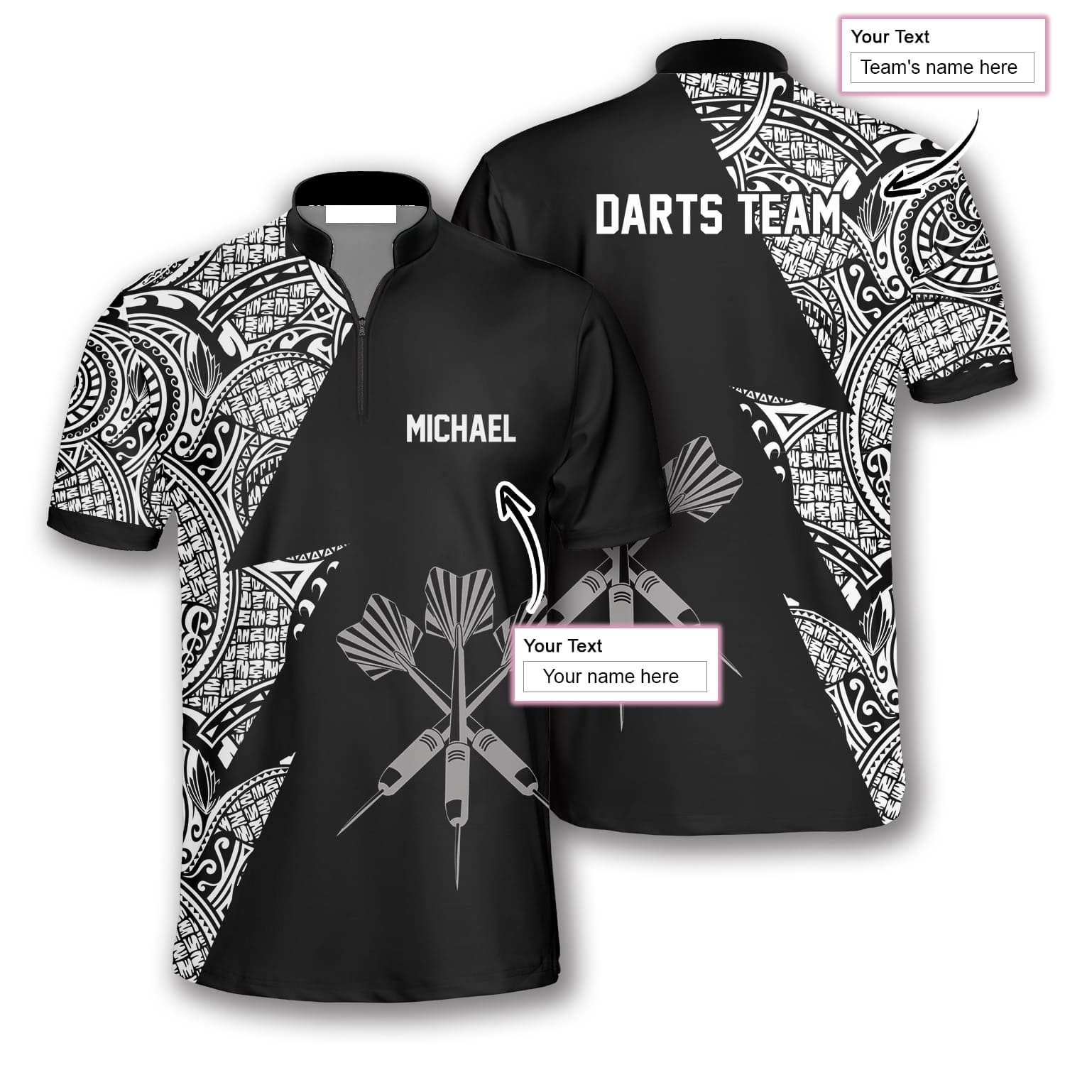 Black White Tribal Custom Darts Jerseys For Men/ Gift for Dart Lovers