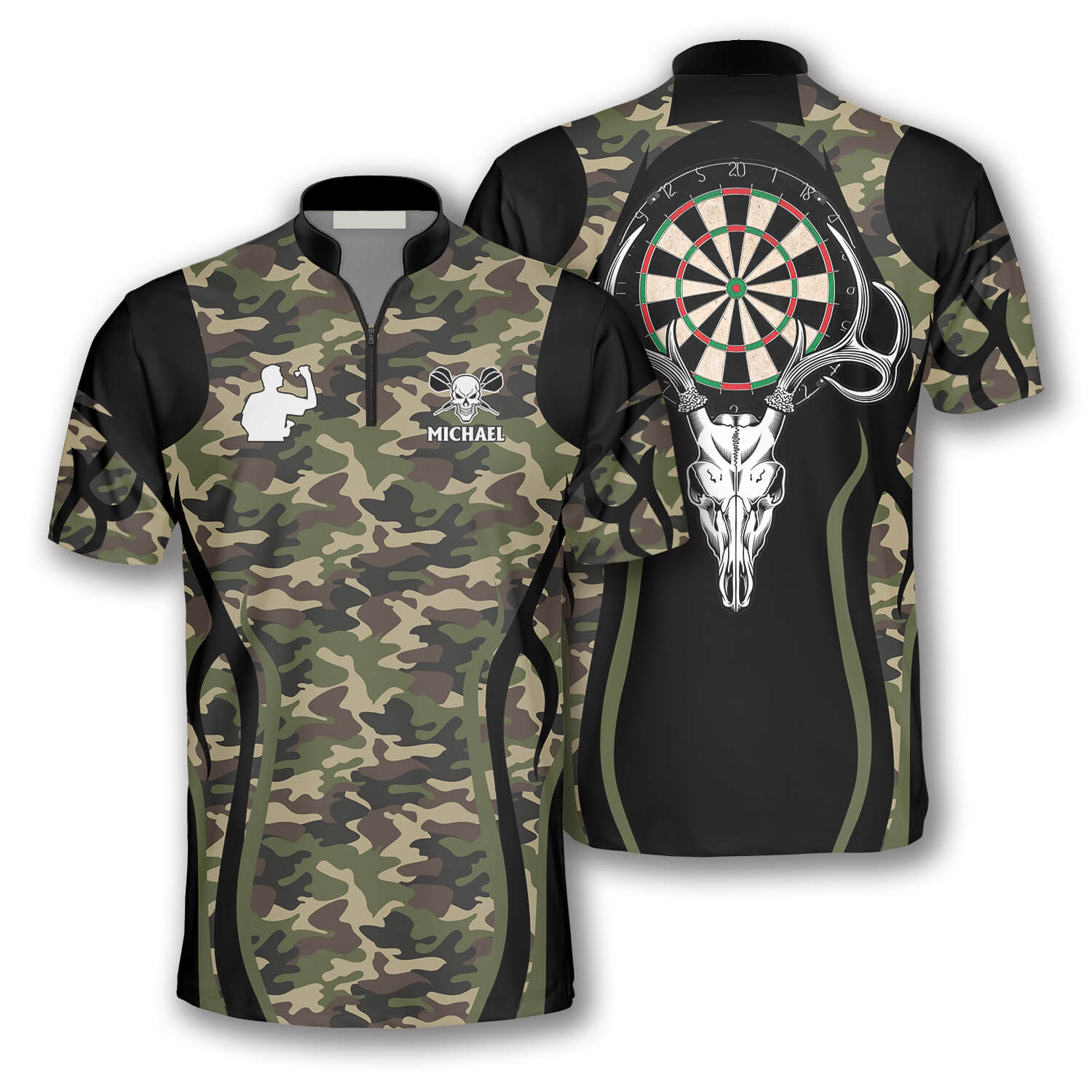 Bull Skull Camo Custom Darts Jerseys for Men/ Skull Dartboard 3D Shirt