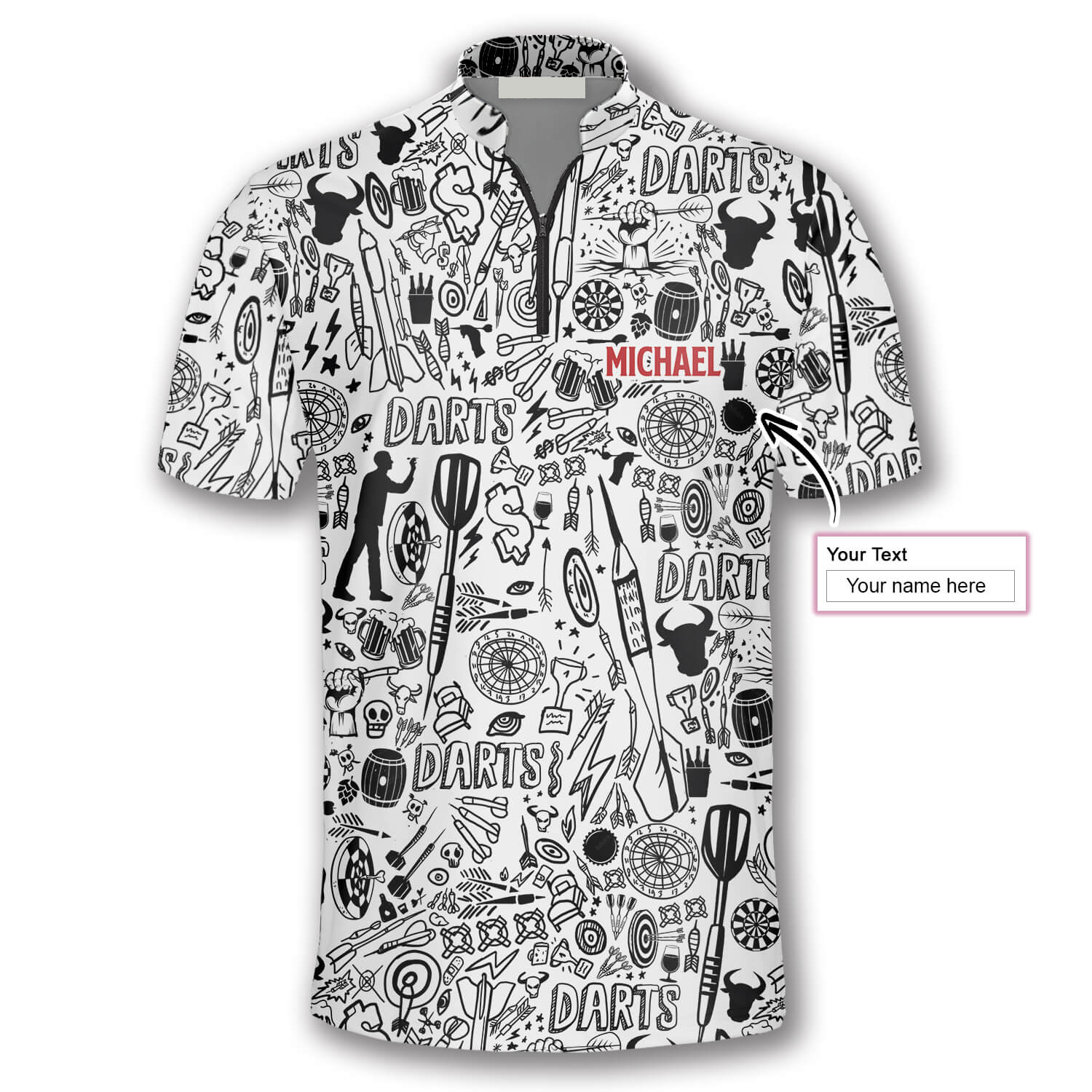 Personalized Doodle Pattern Custom Darts Jerseys for Men/ Skull Dart Shirt