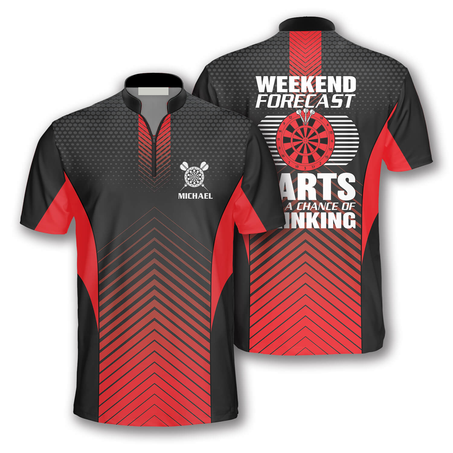 Red Black Darts Weekend Forecast Custom Darts Jerseys For Men/ Idea Gift for Dart Team