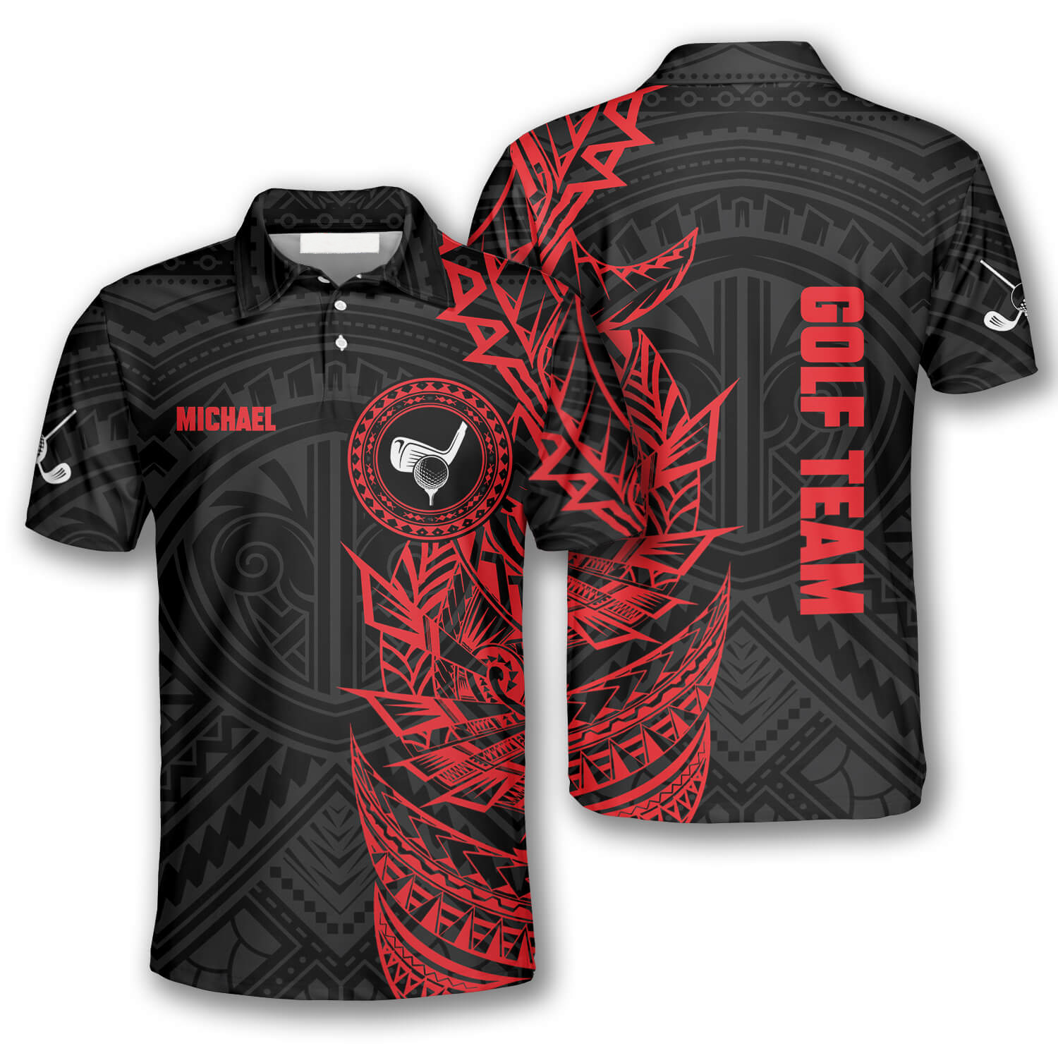 Golf Pattern Tribal Black Version Custom Golf Polo Shirts for Men
