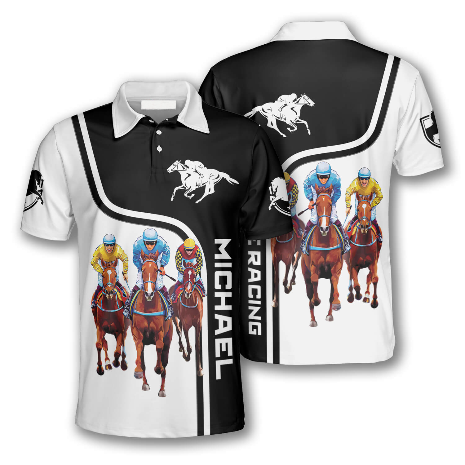 Horse Racer Black White Custom Equestrian Shirts for Men