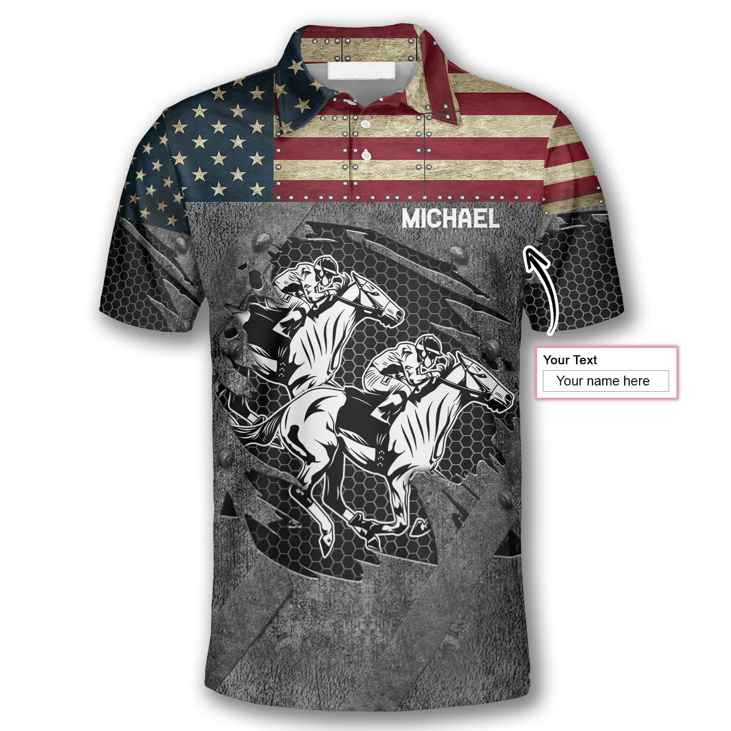 Horse Racing Retro American Flag Custom Equestrian Shirts for Men