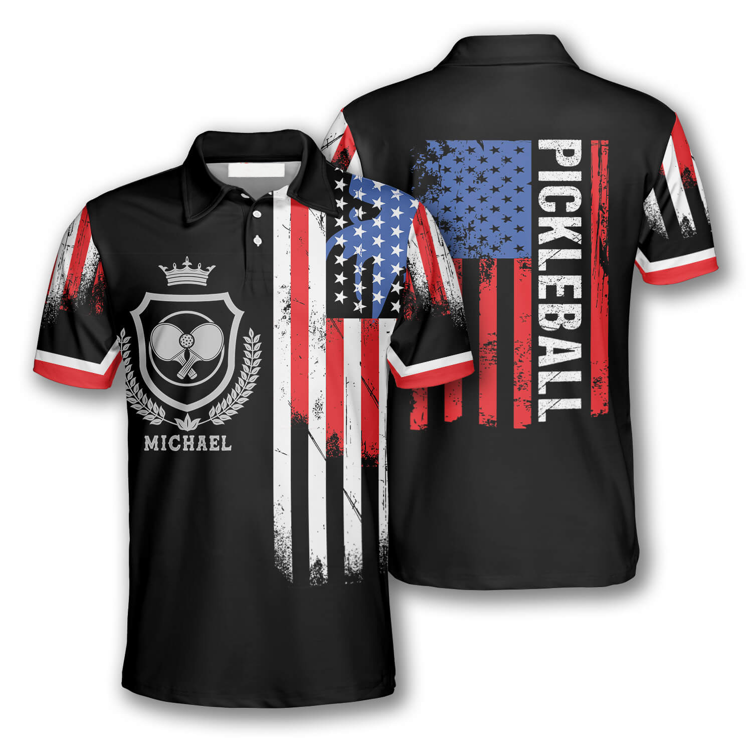 American Flag Crown Emblem Custom Pickleball Shirts for Men