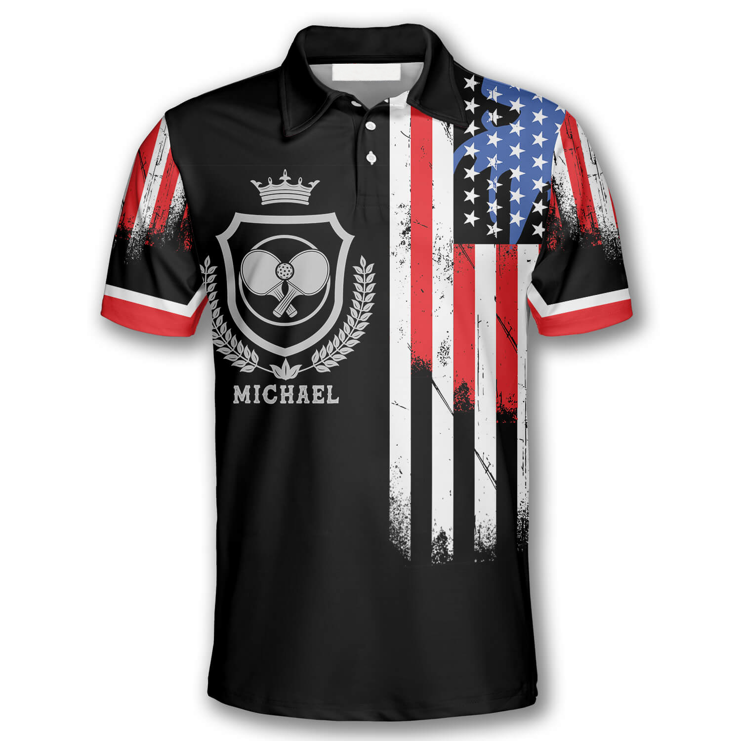 American Flag Crown Emblem Custom Pickleball Shirts for Men