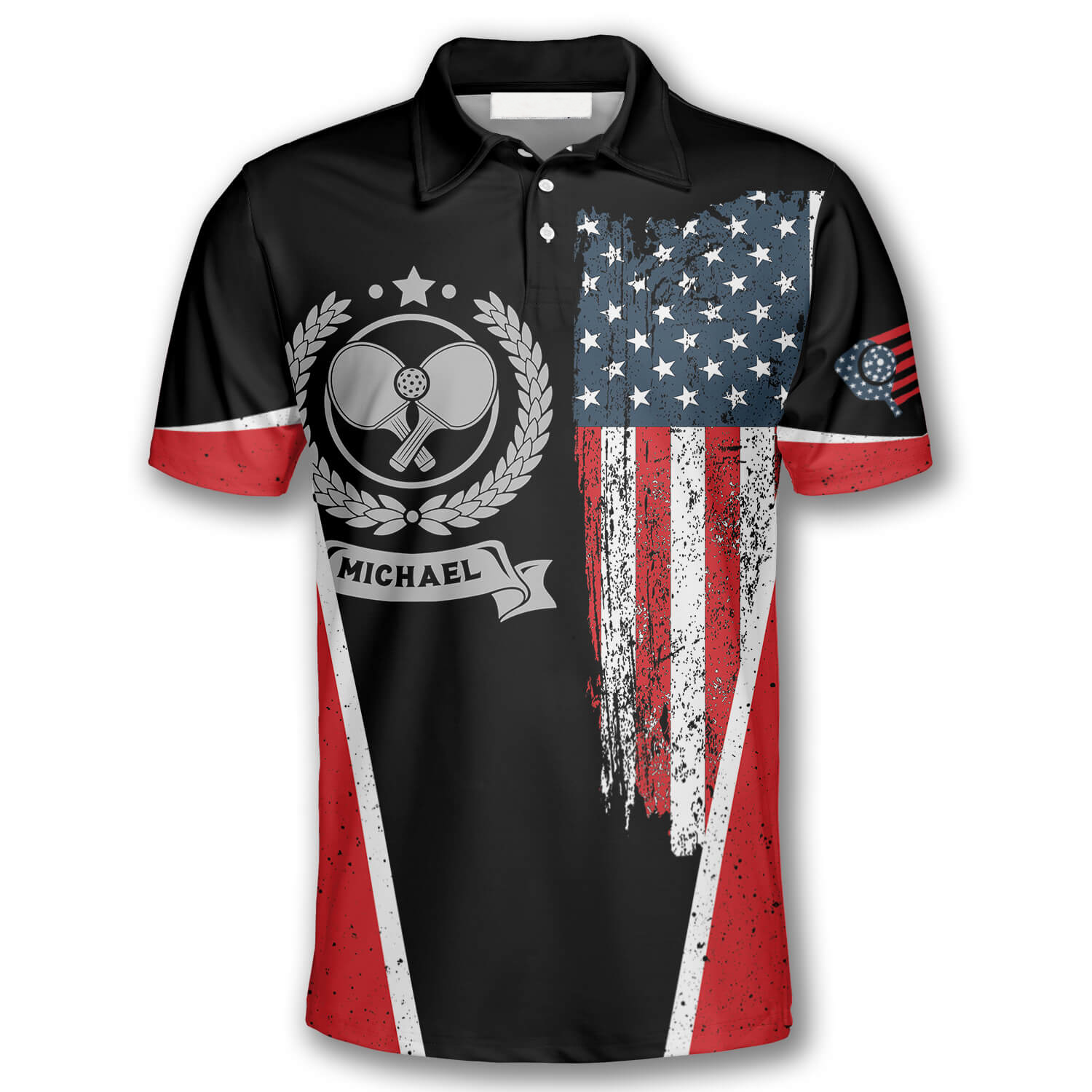 Pickleball Emblem American Flag Custom Pickleball Shirts for Men