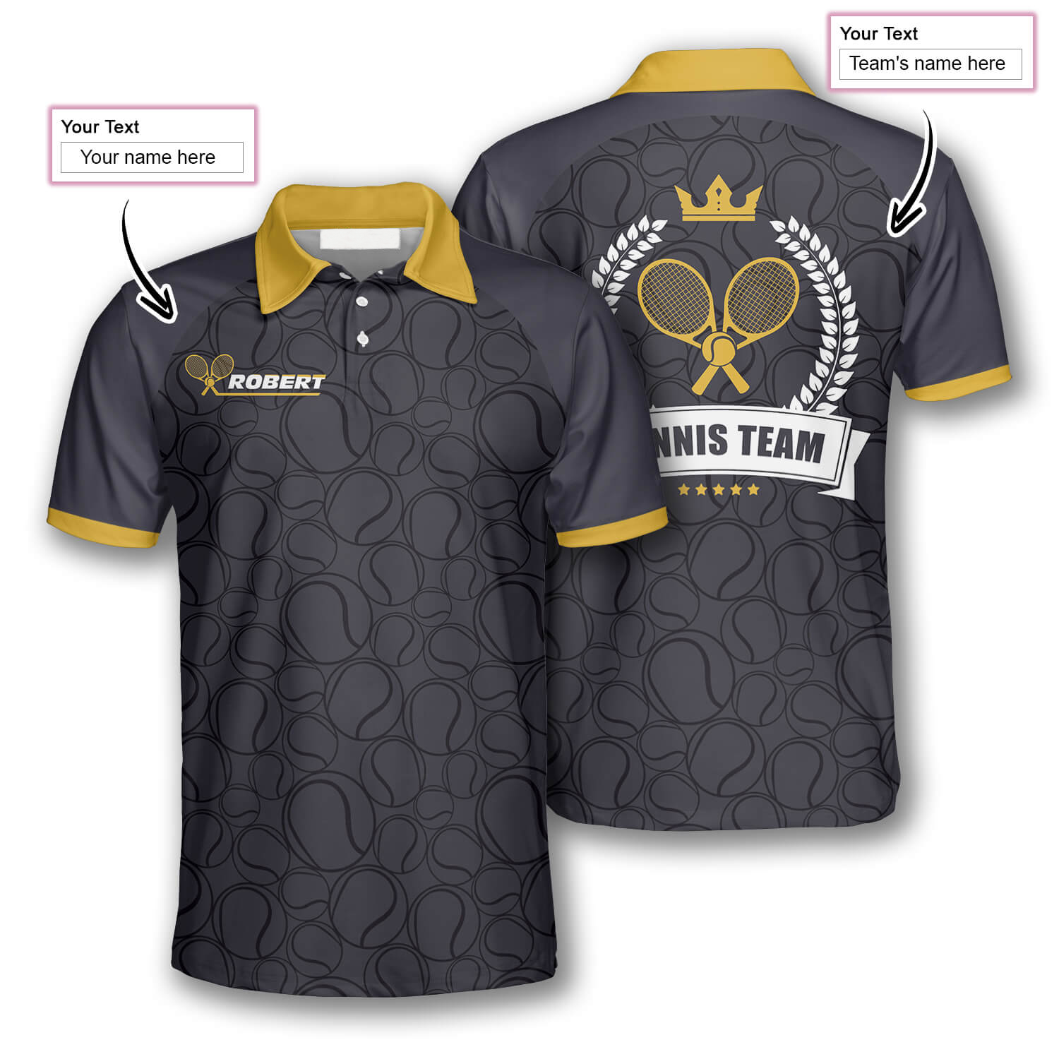 Tennis Balls Pattern Crown Emblem Custom Tennis Shirts for Men