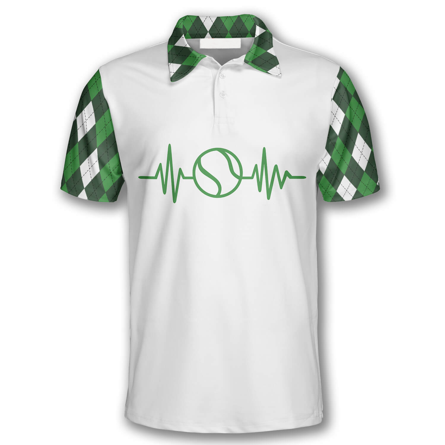 Tennis Heartbeat Pulse Line Green Argyle Plaid Custom Polo Tennis Shirts for Men