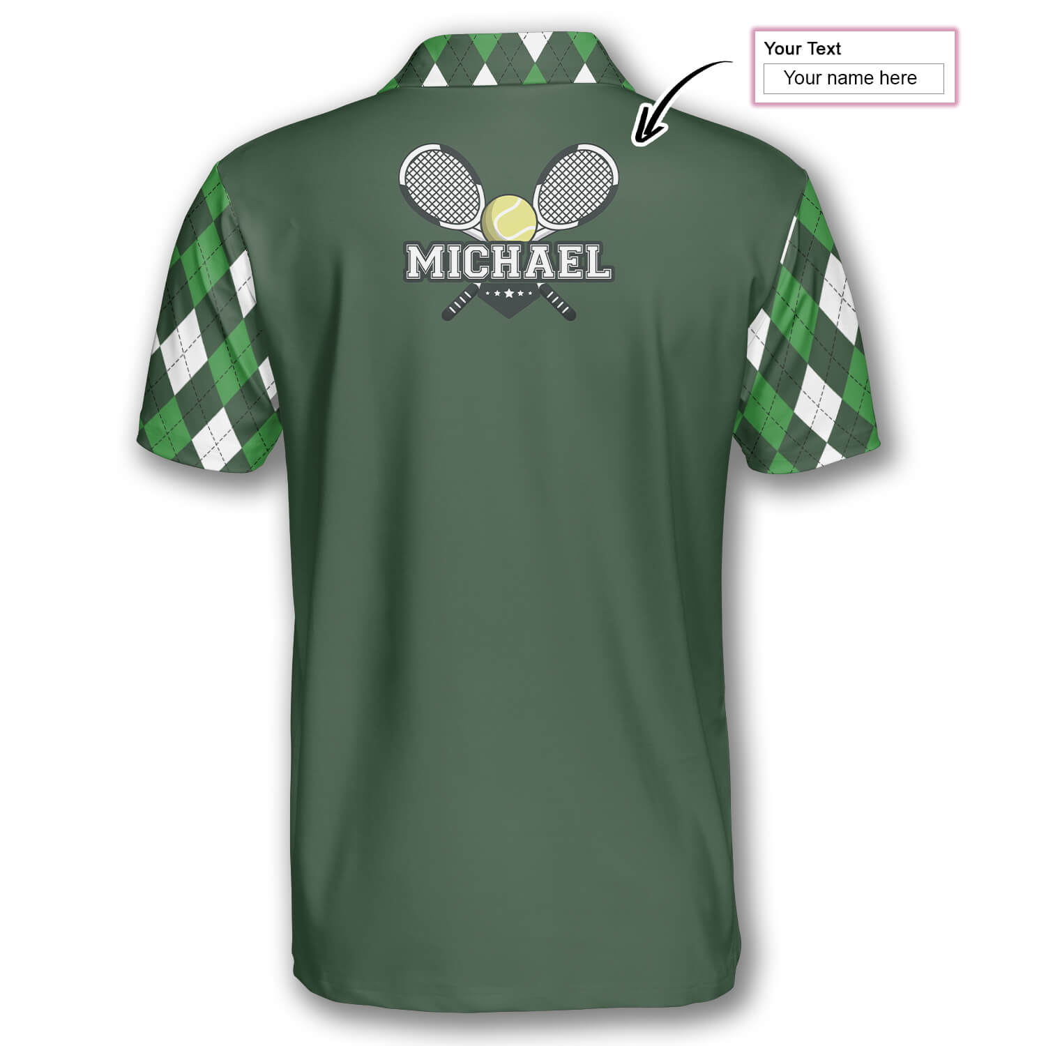 Tennis Heartbeat Pulse Line Green Argyle Plaid Custom Polo Tennis Shirts for Men