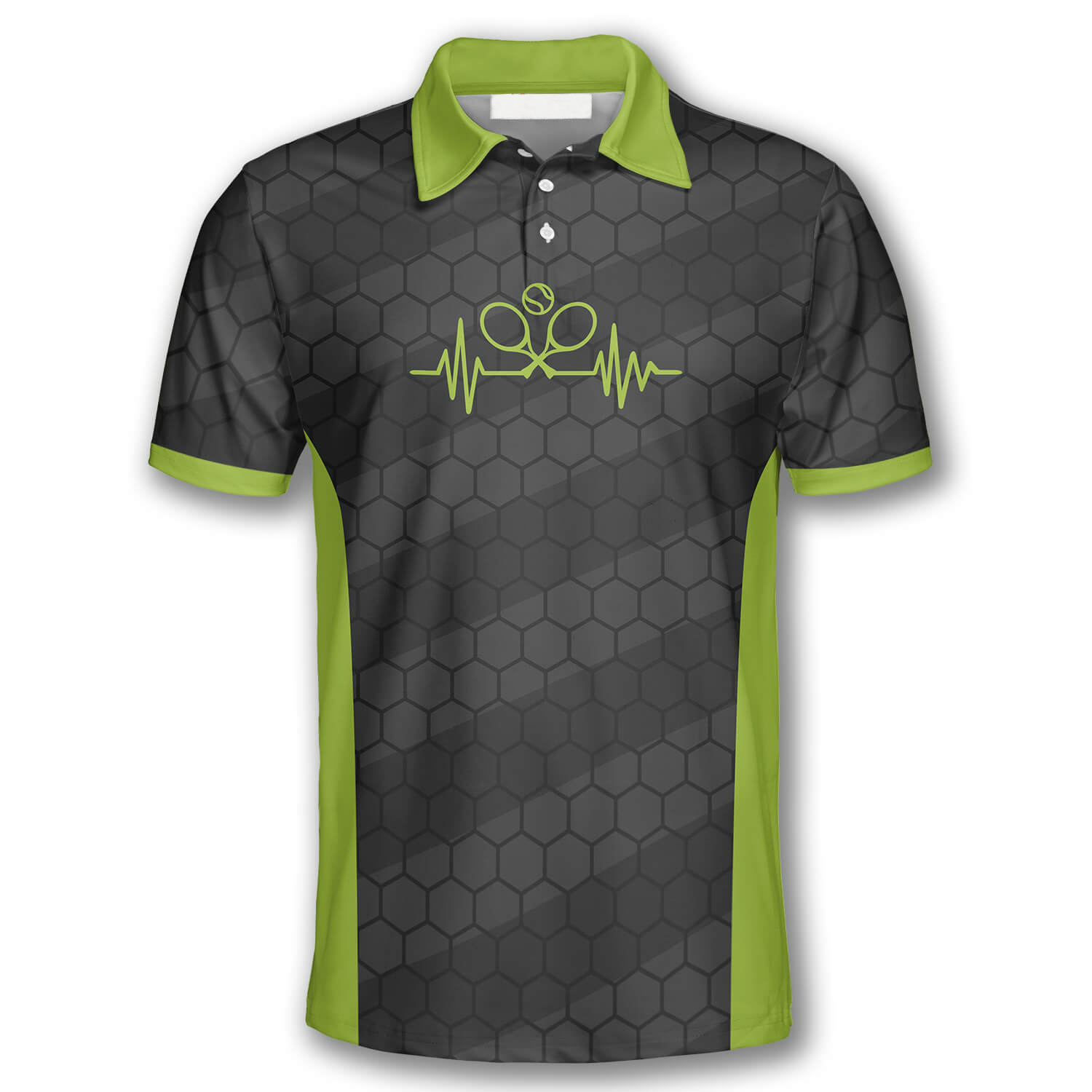 Tennis Heartbeat Pulse Line Honeycomb Pattern Custom Polo Tennis Shirts for Men