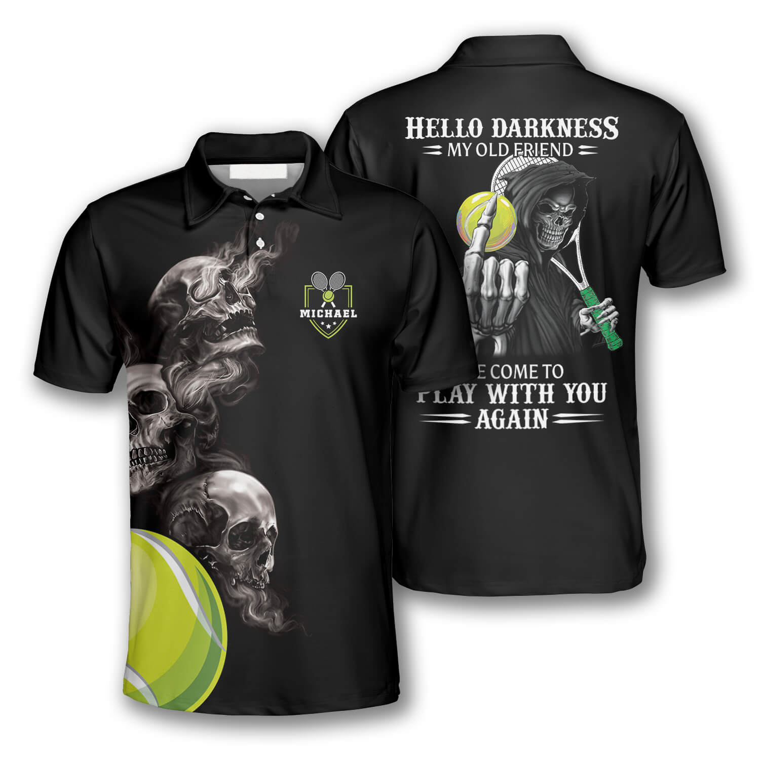 Tennis Hello Darkness My Old Friend Skull Custom Polo Tennis Shirts for Men