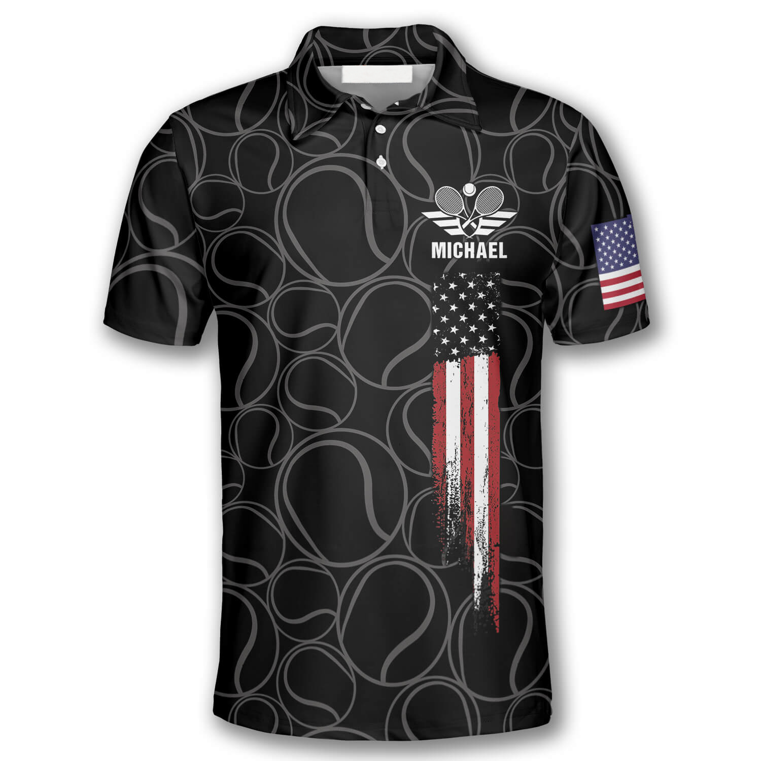 Tennis Pattern Flame American Flag Custom Polo Tennis Shirts for Men