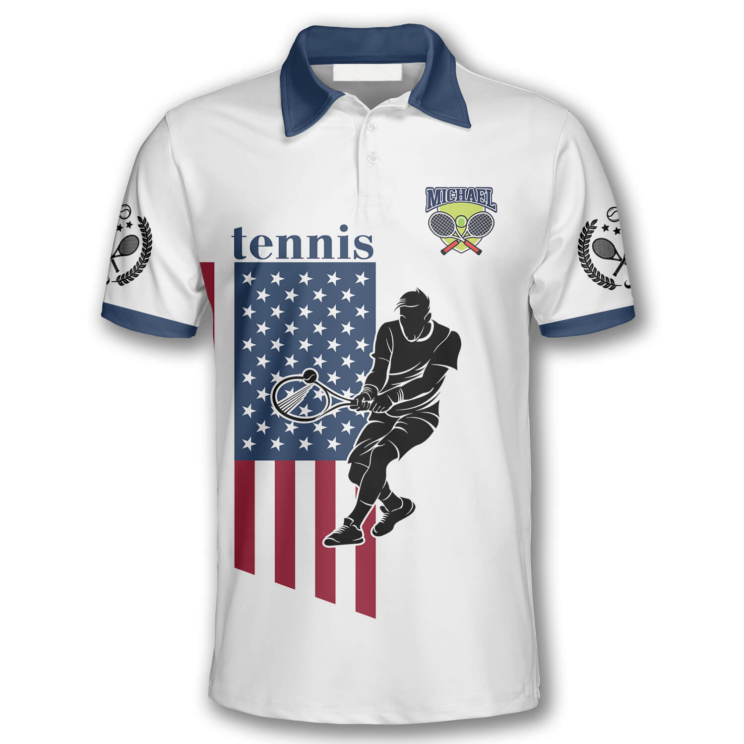 Tennis Player Silhouette American Flag Custom Tennis Shirts for Men