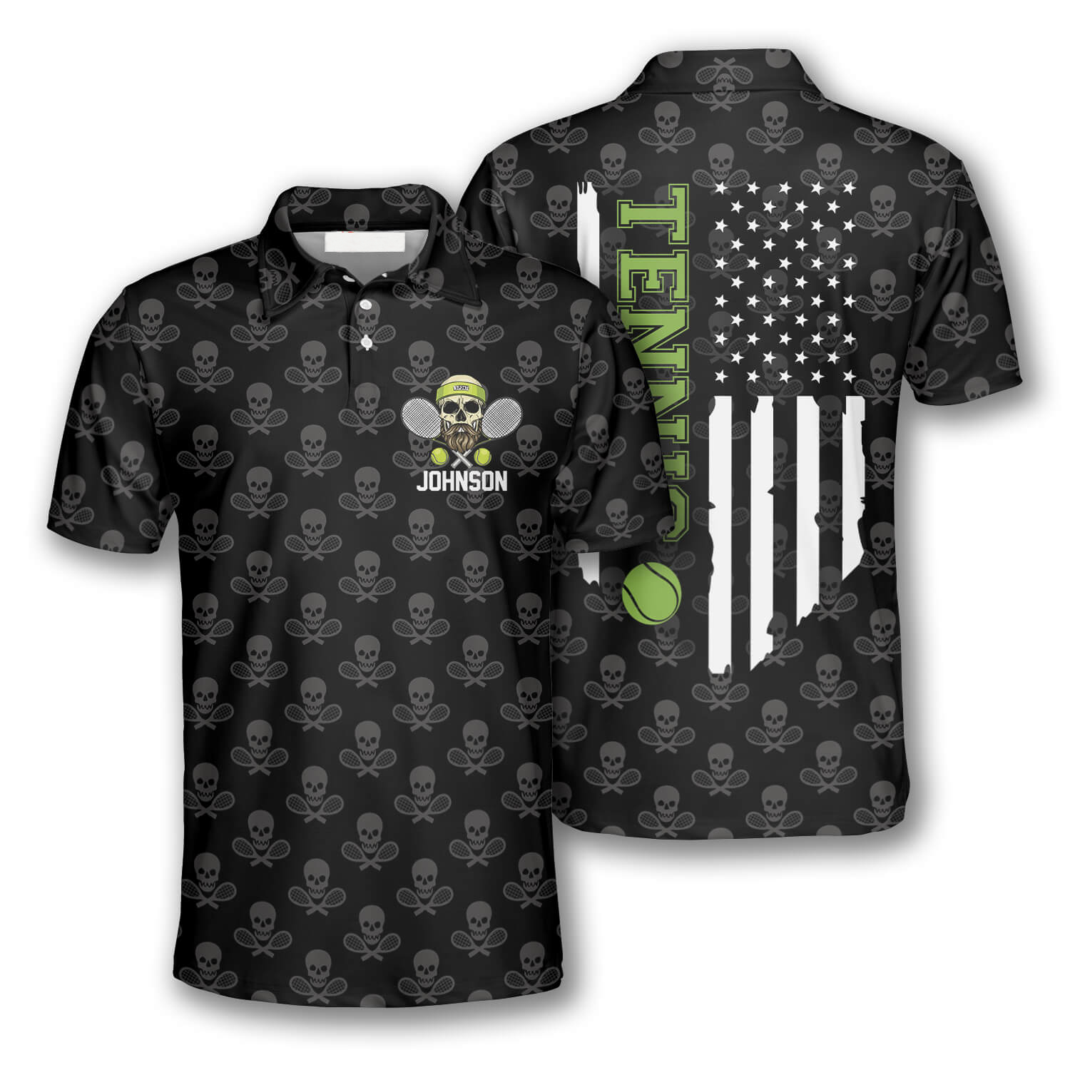 Tennis Skull Pattern American Flag Custom Polo Tennis Shirts for Men