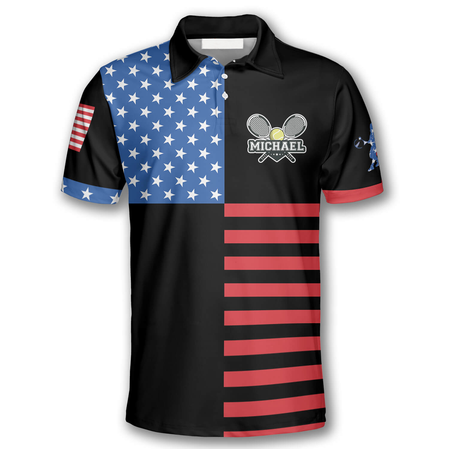 Tennis Rackets Crossed USA Flag Custom Polo Tennis Shirts for Men