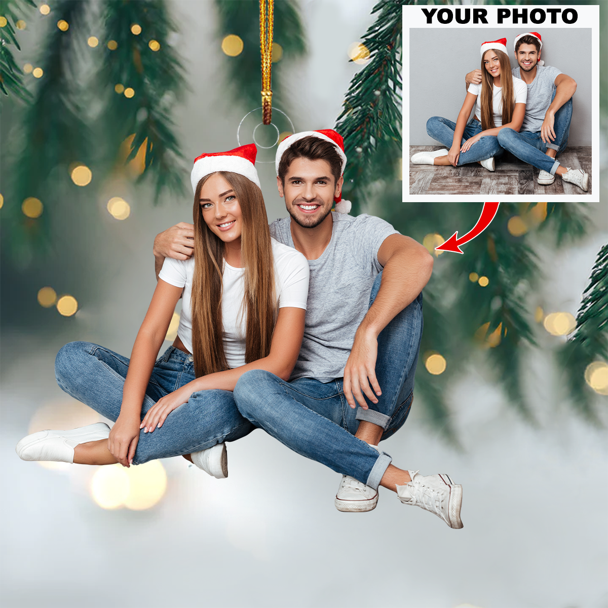 Personalized Couple Upload Photo Christmas Ornament/ Gift for Couple/ Husband/ Wife