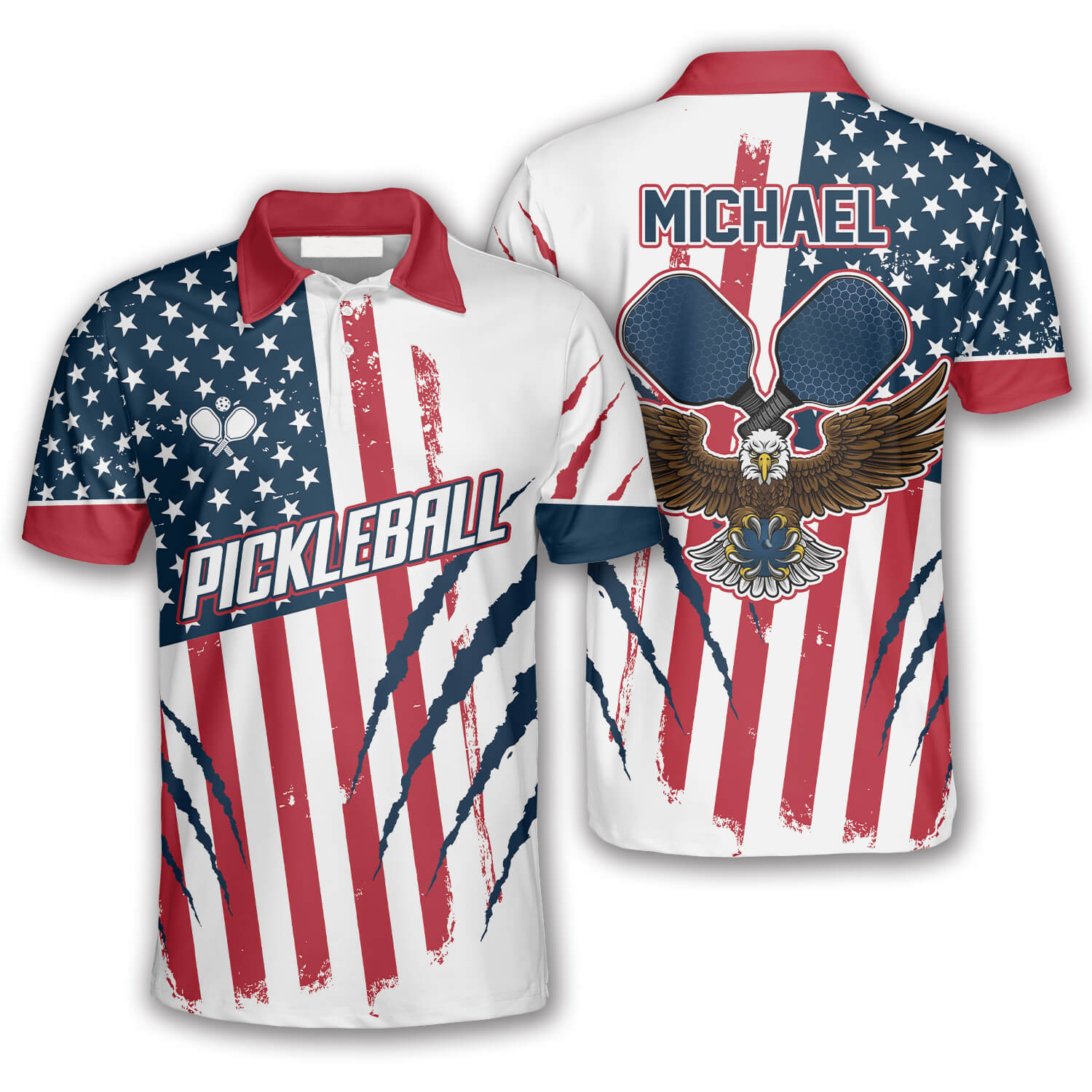 Eagle Scratches American Flag Custom Pickleball Shirts for Men