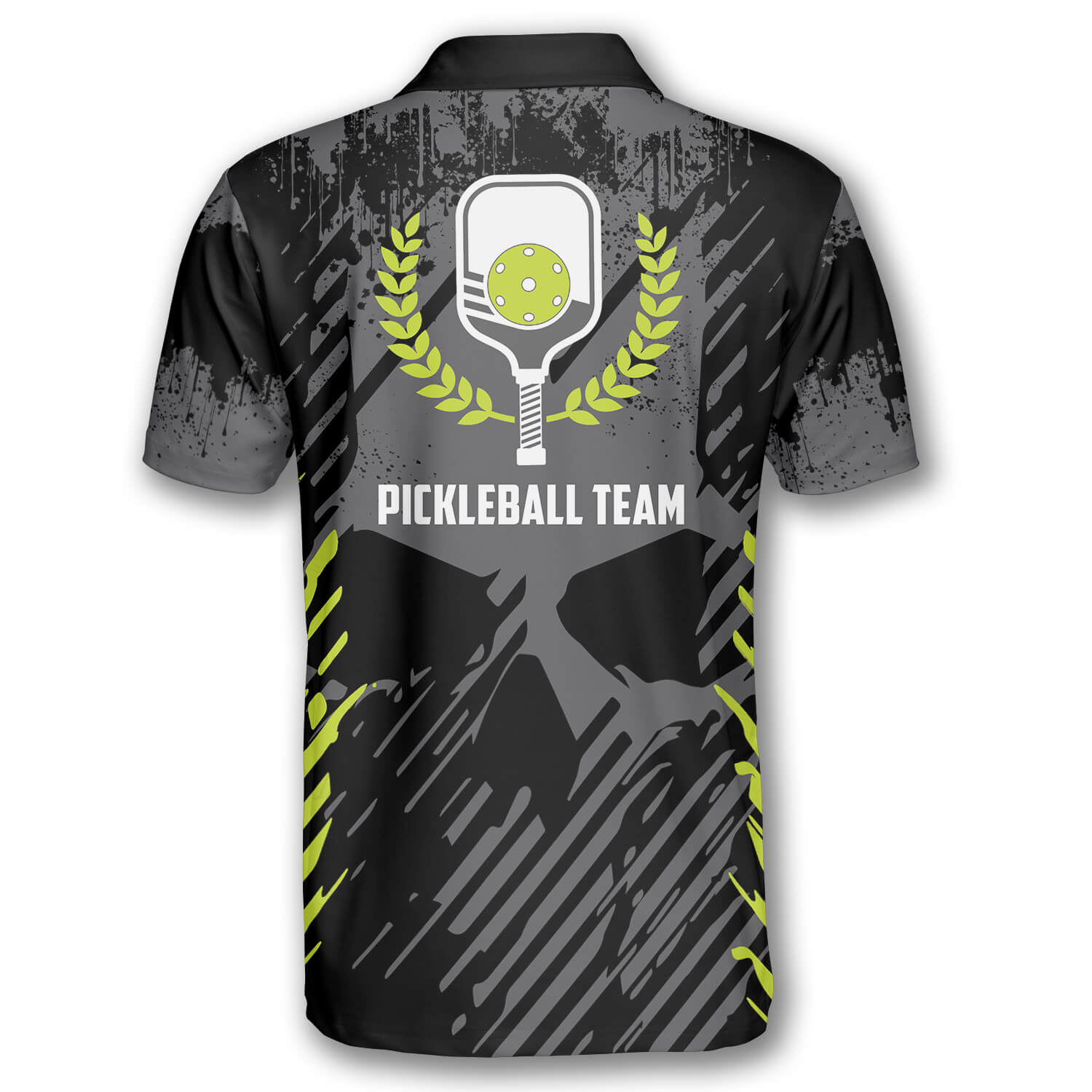 Emblem Grey Grunge Skull Background Custom Pickleball Shirts for Men