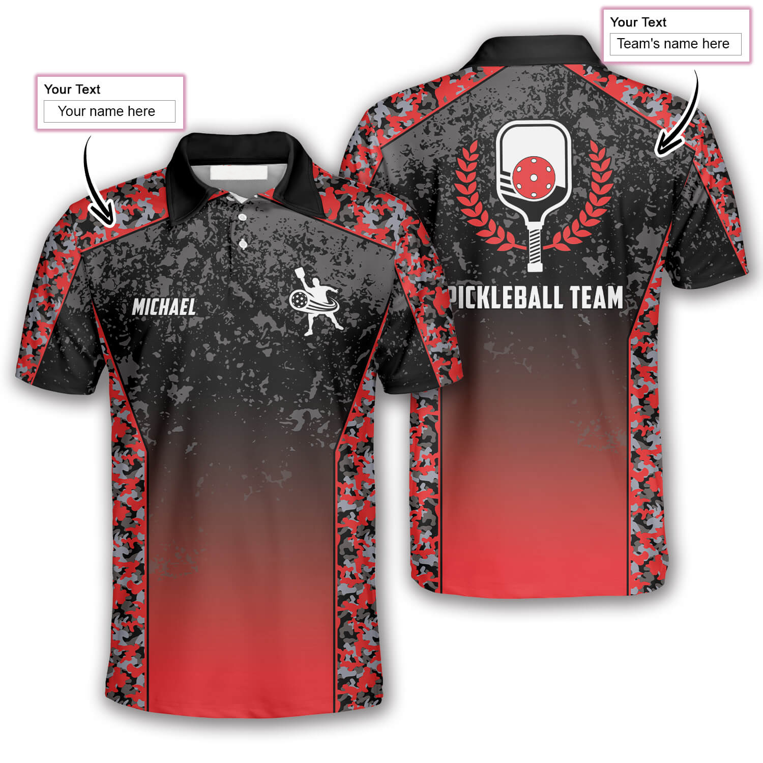 Gradient Red Camouflage Custom Pickleball Shirts for Men